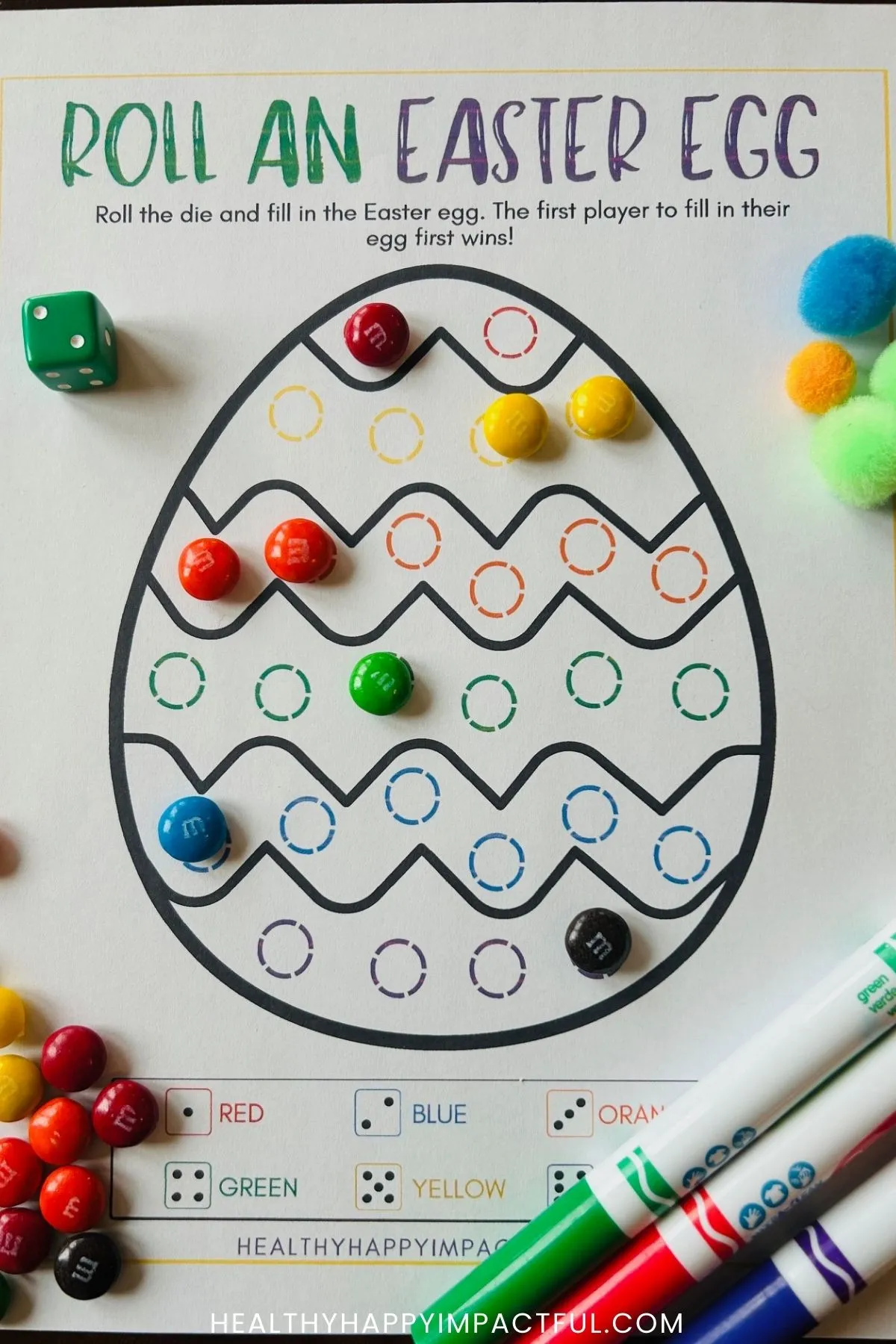 roll an Easter egg dice game free printable