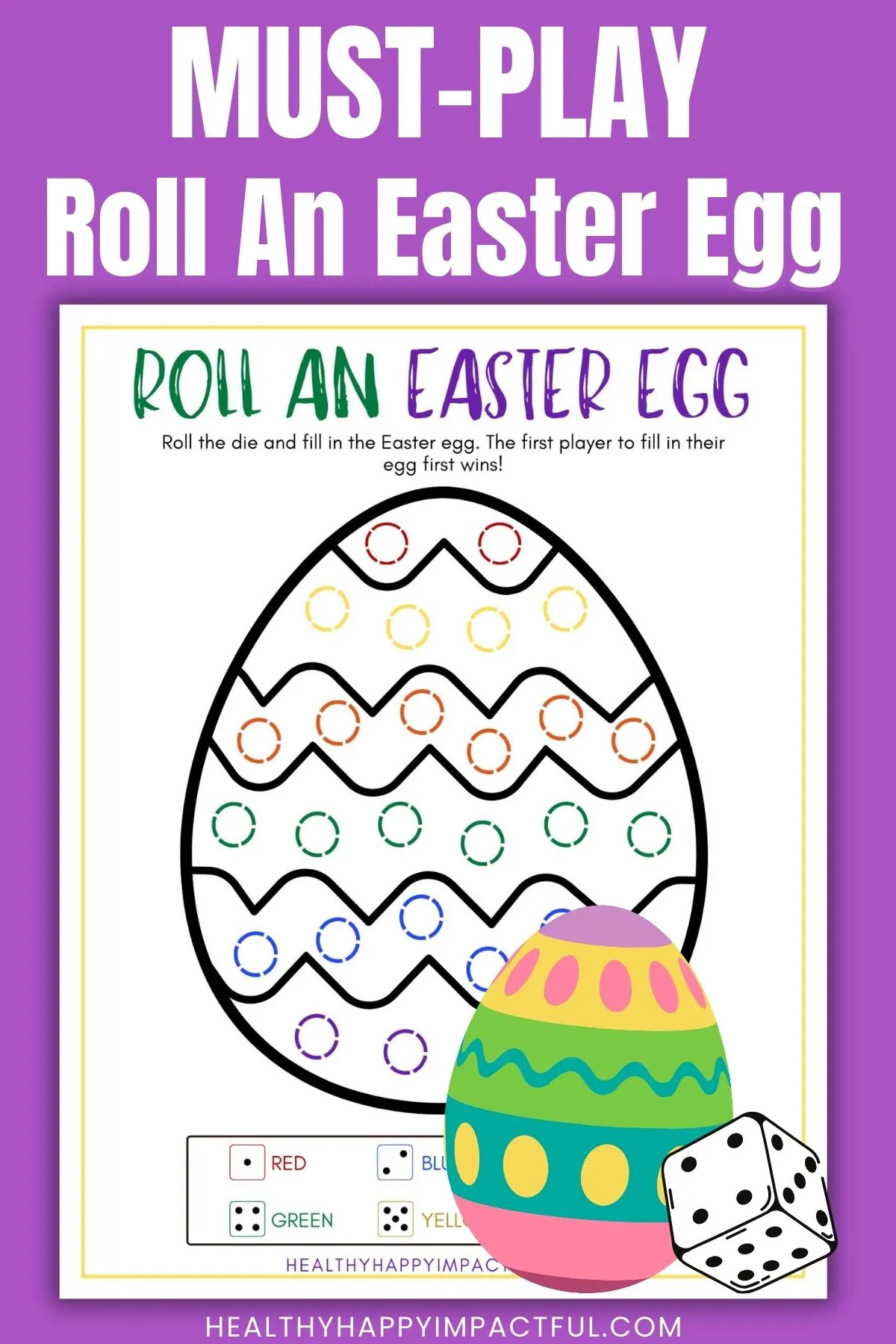 roll an Easter egg dice game free printable 