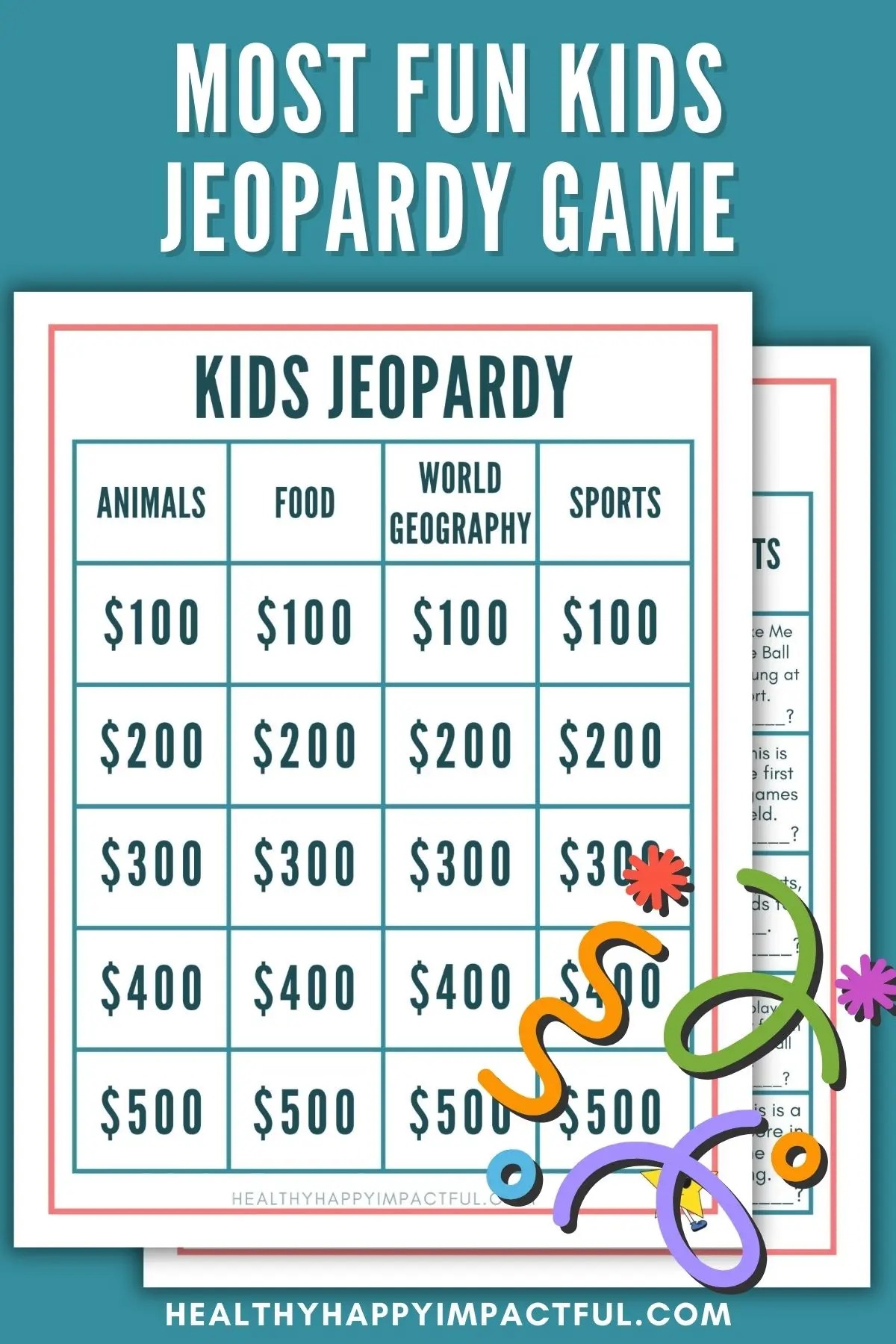 free printable jeopardy game for kids, trivia questions and answers