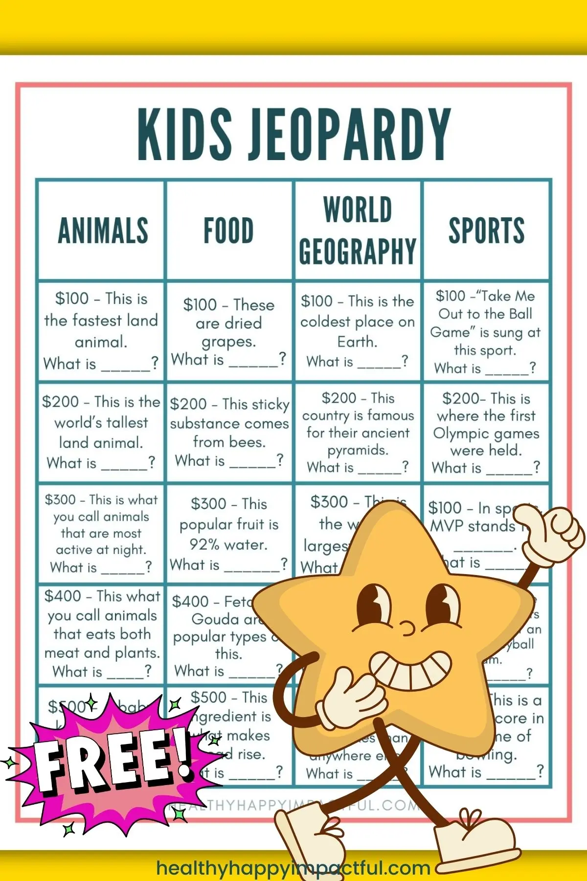 kids jeopardy example on pdf, free game for elementary school