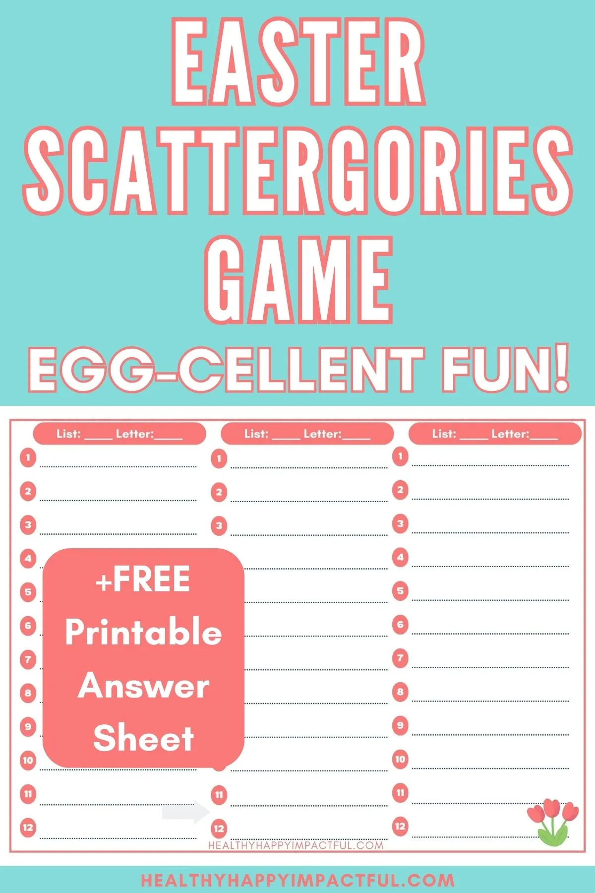 Easter scattergories game free printable answer sheet