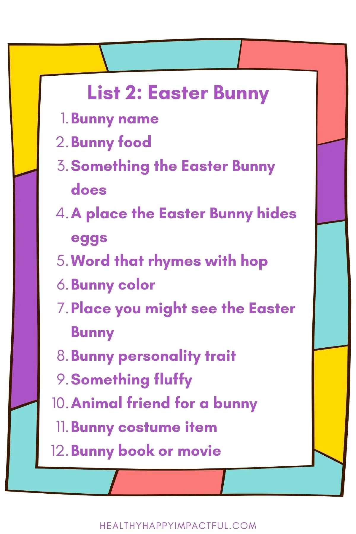 Easter bunny scattergories game list category