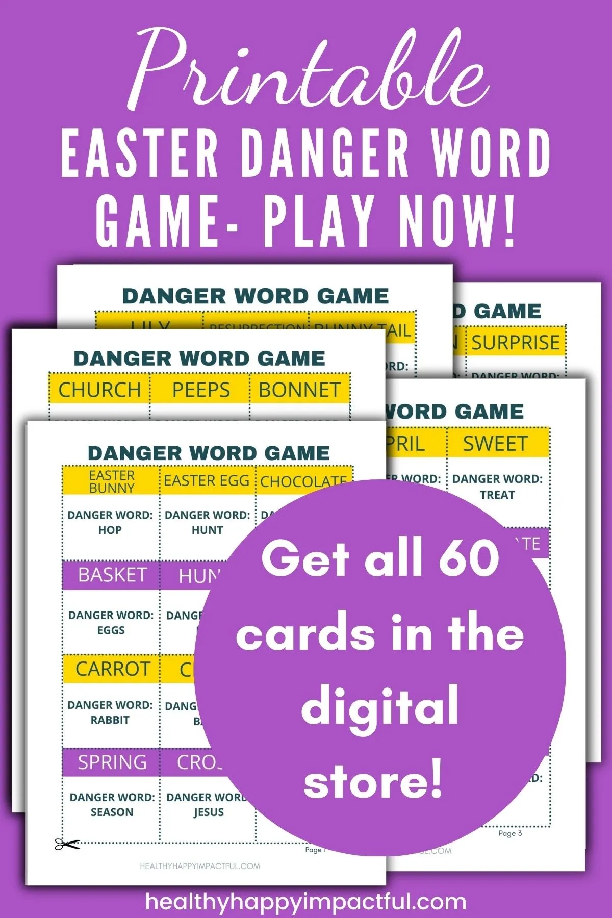 Easter danger word game printable cards