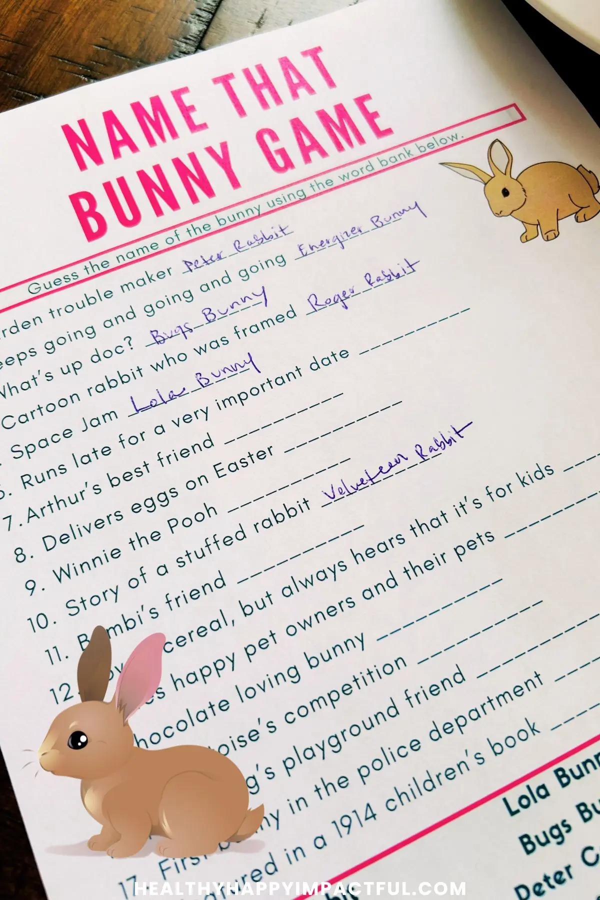 free printable name that rabbit game for kids, teens, adults
