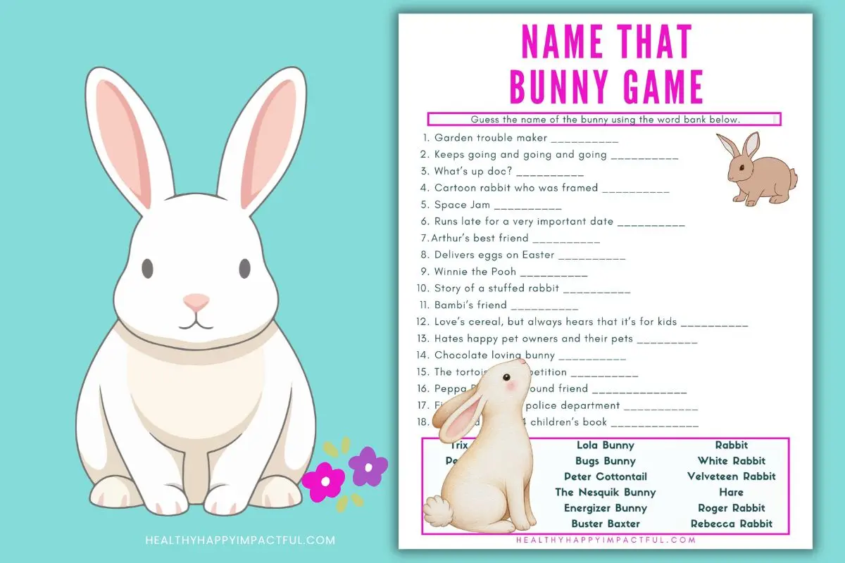 Name that bunny free printable game, famous rabbits, Easter games, featured image