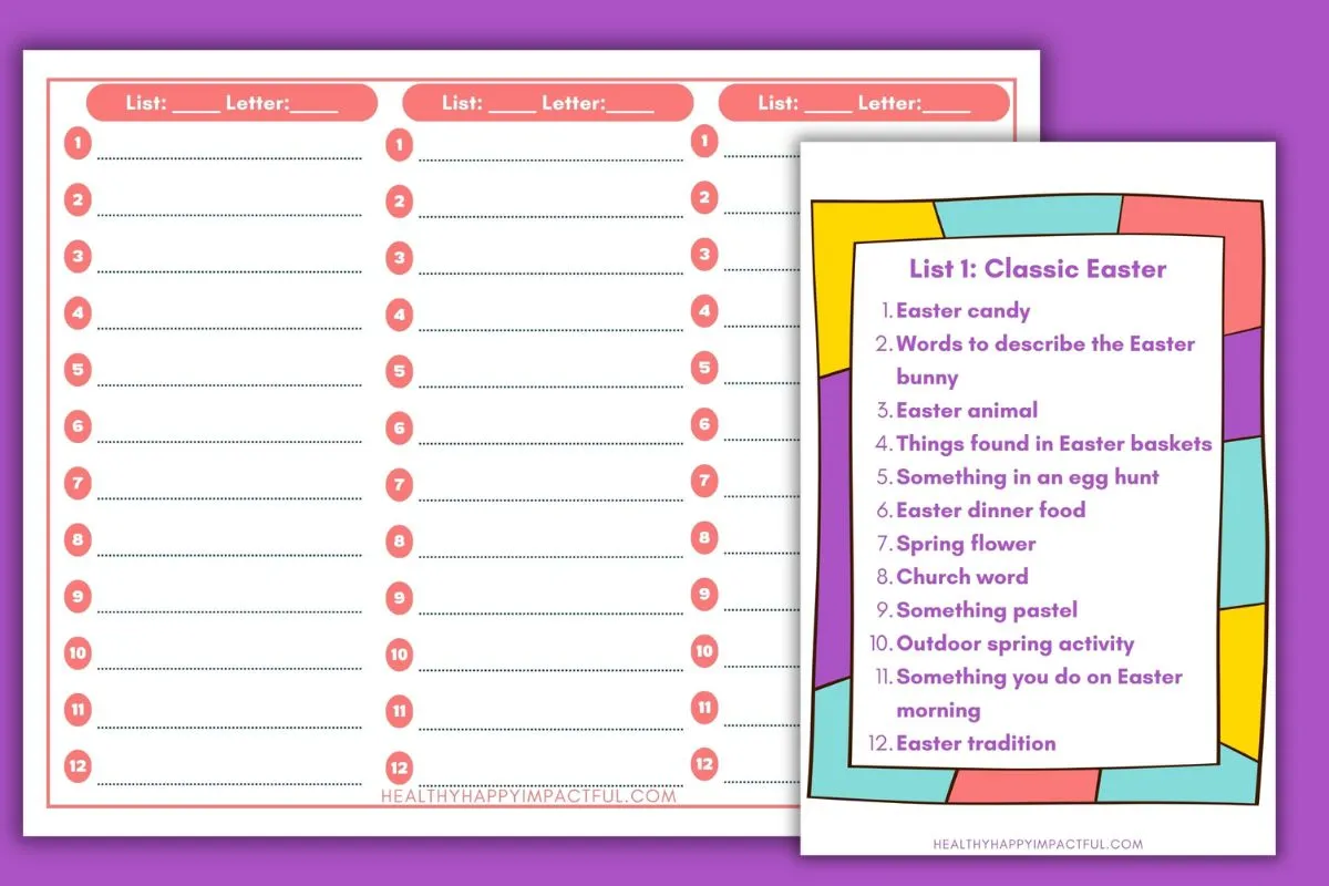 Easter scattergories free printable