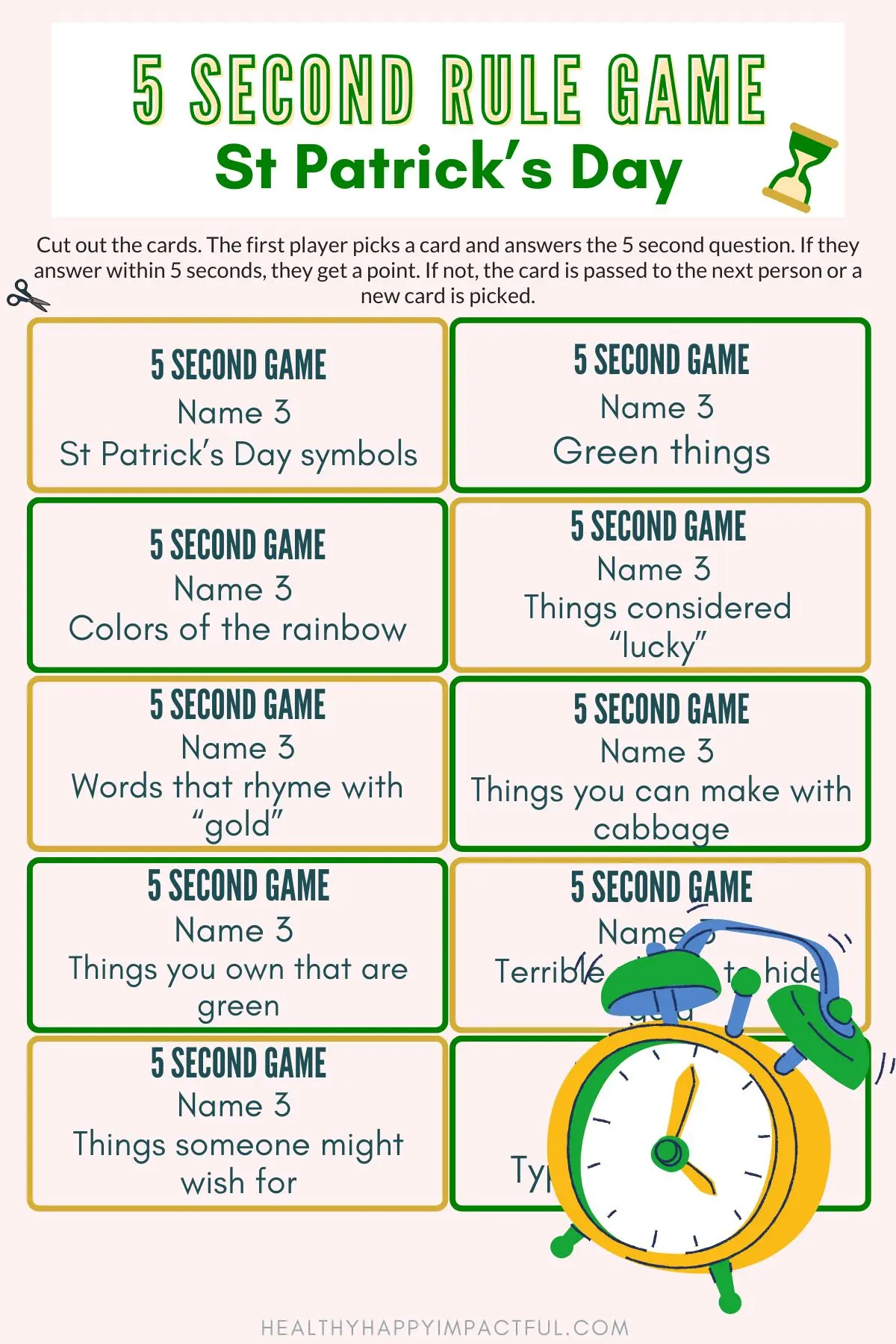 5 second rule game for St Patrick's Day party ideas and family night
