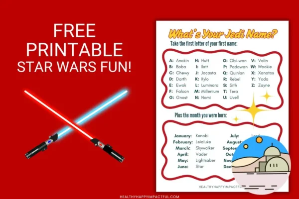 Star Wars Jedi name generator game, free printable pdf