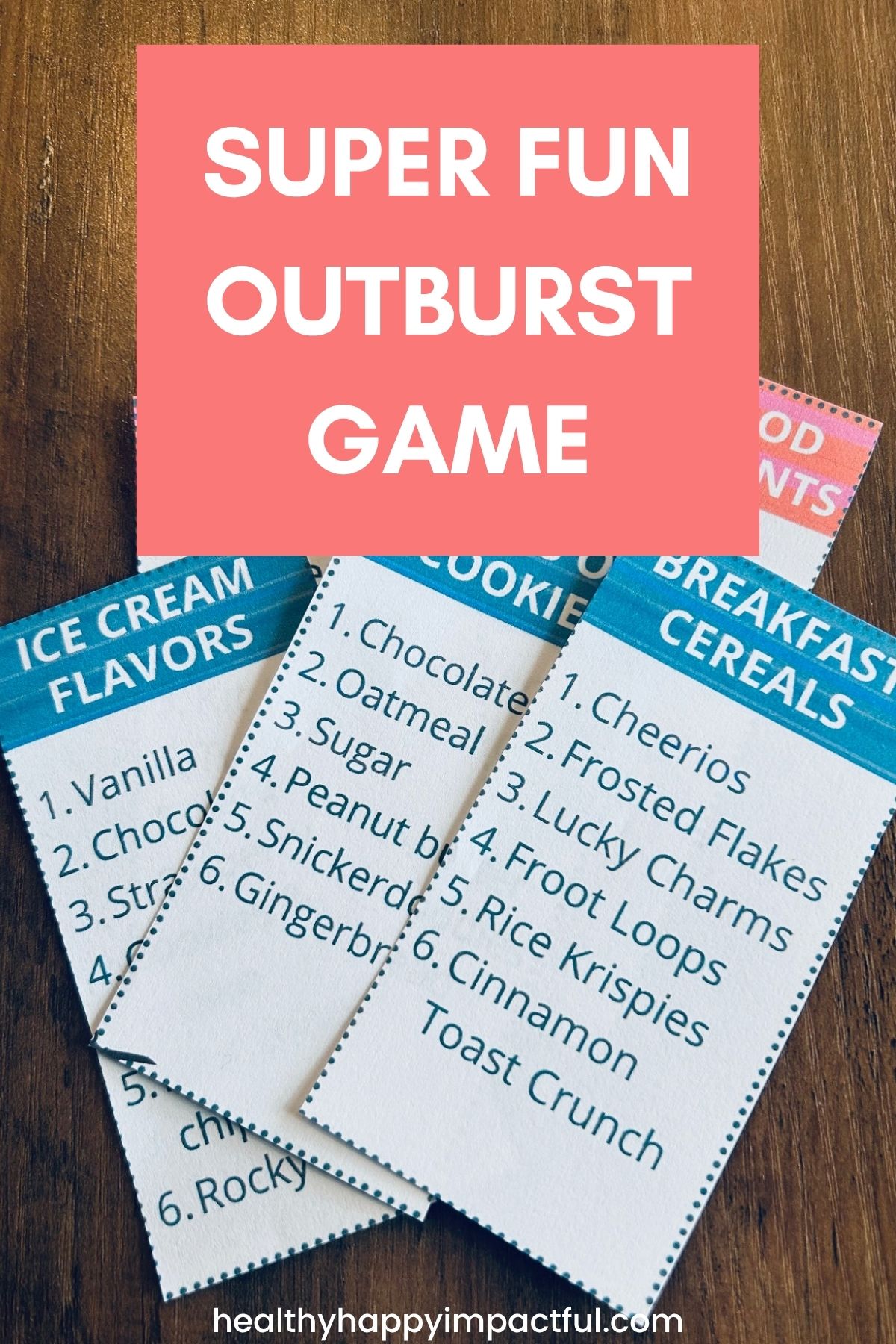 Outburst game categories; rules