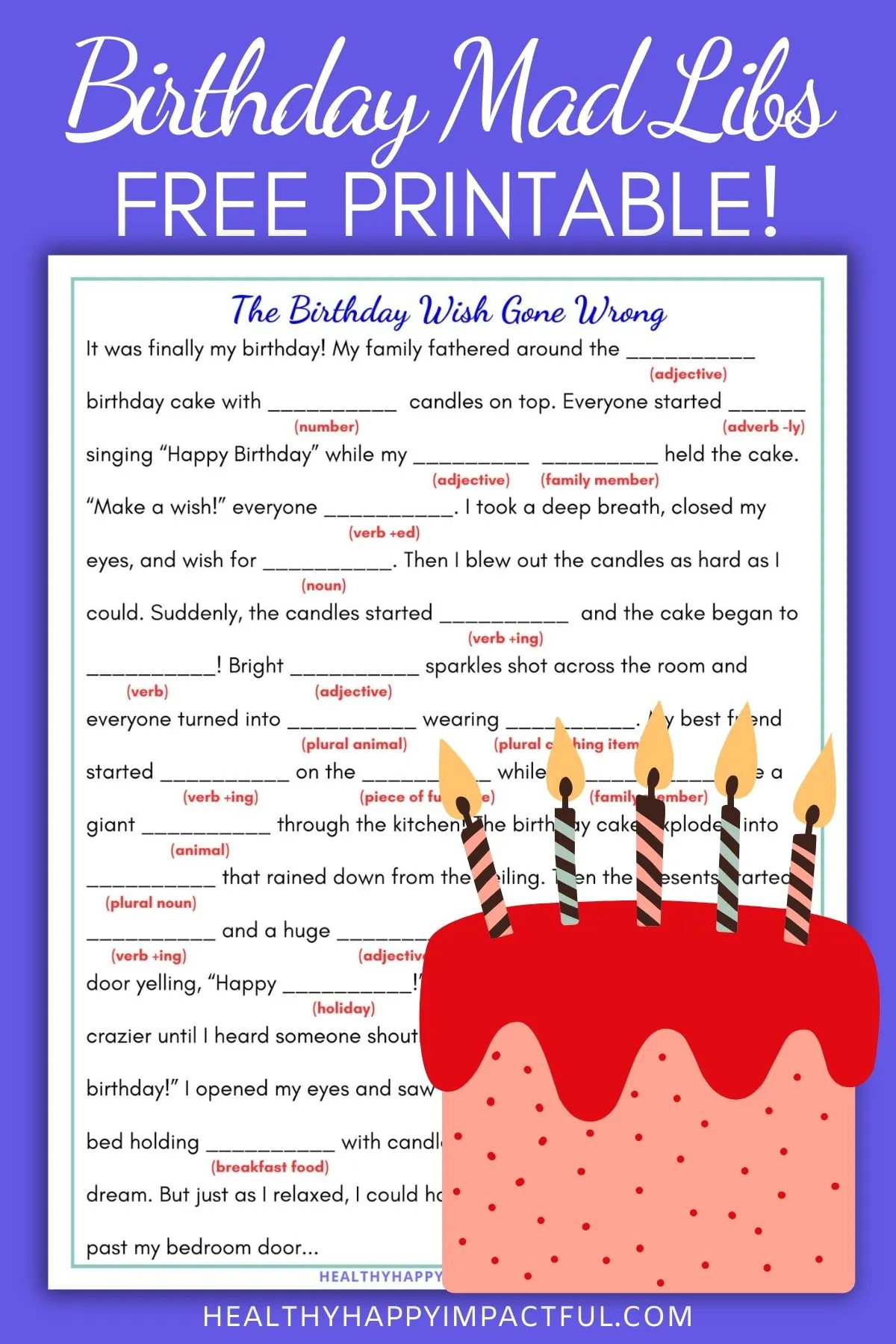 free birthday mad libs printable for kids and adults; funny