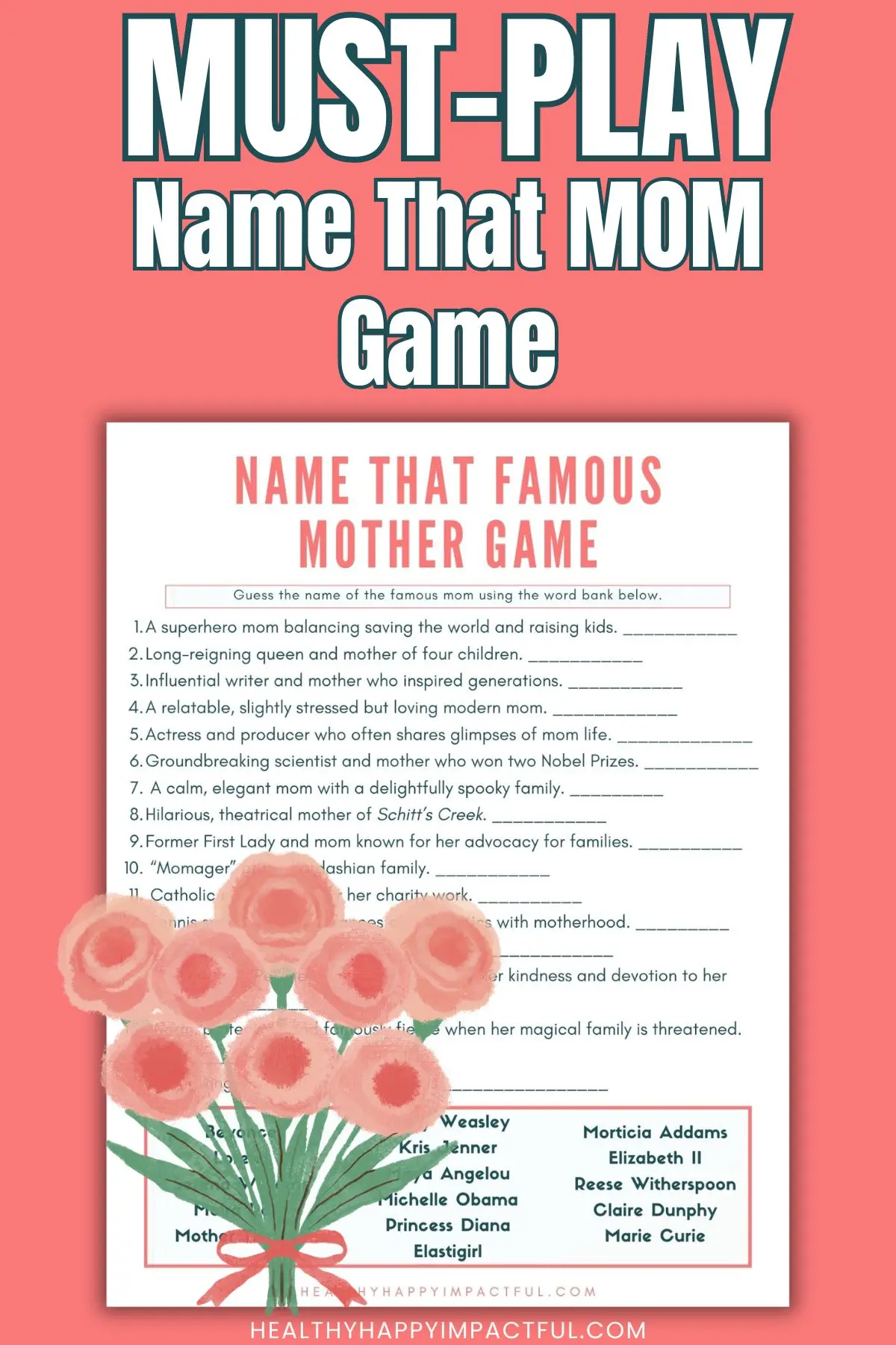 name the famous mother game for Mother's Day, free printable