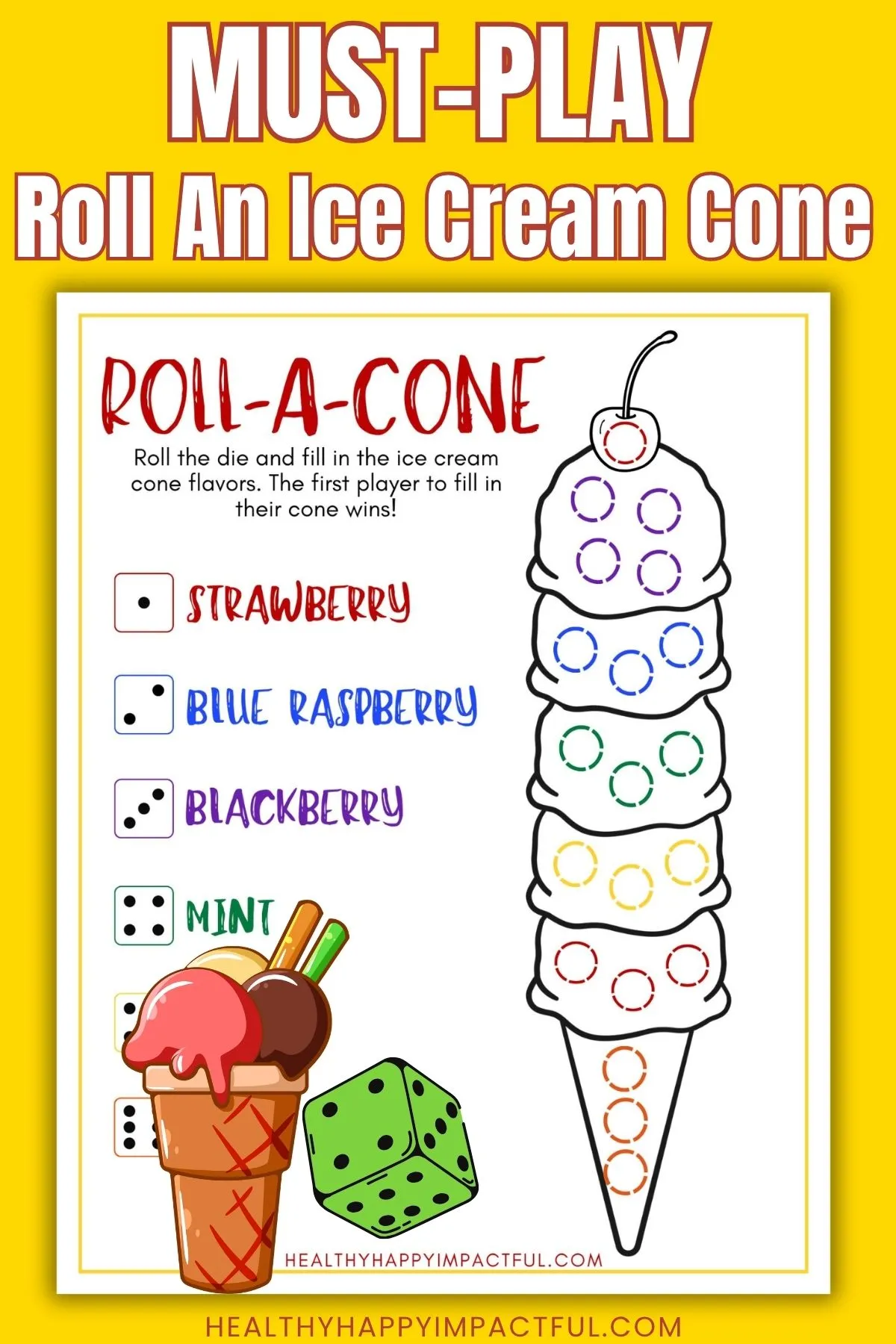 roll an ice cream cone dice game free printable for kids