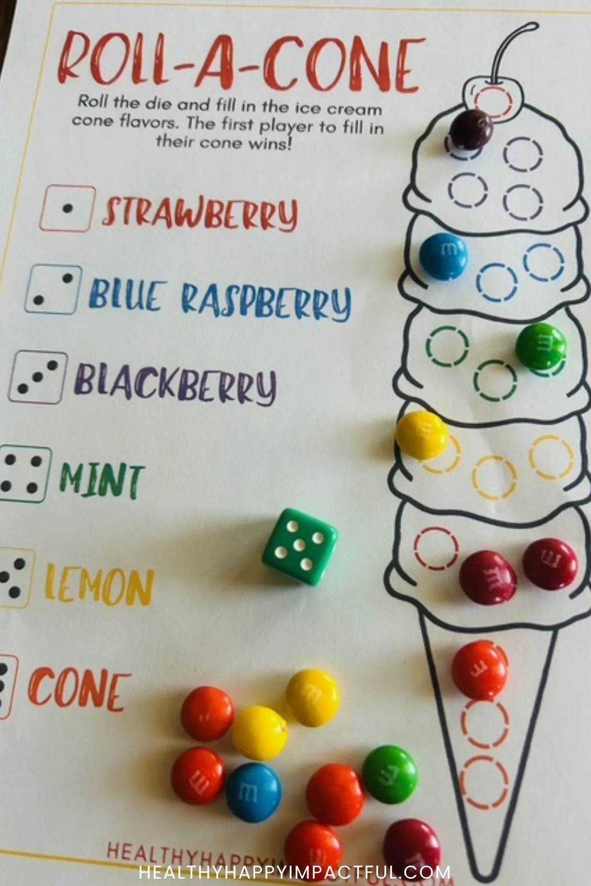 roll a cone free printable dice games