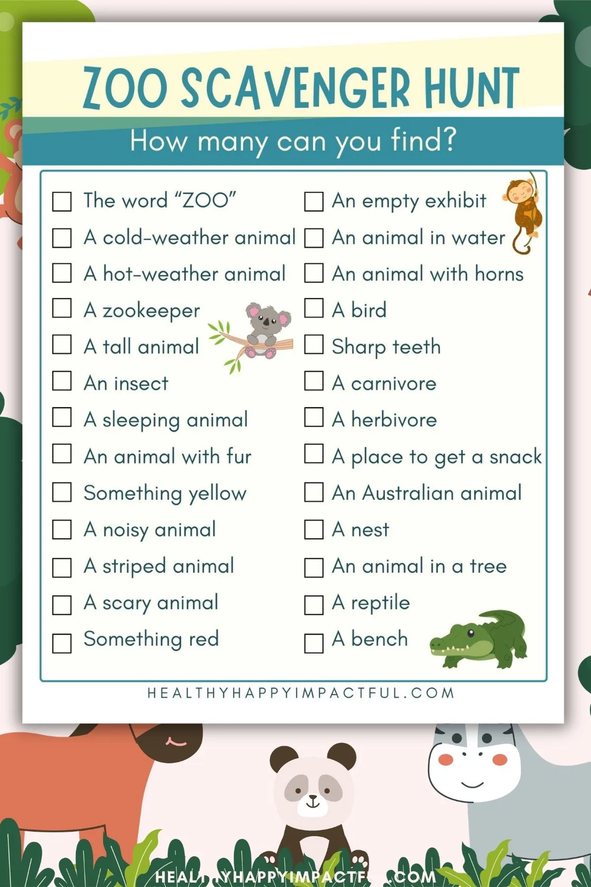 zoo scavenger hunt free printable for kids
