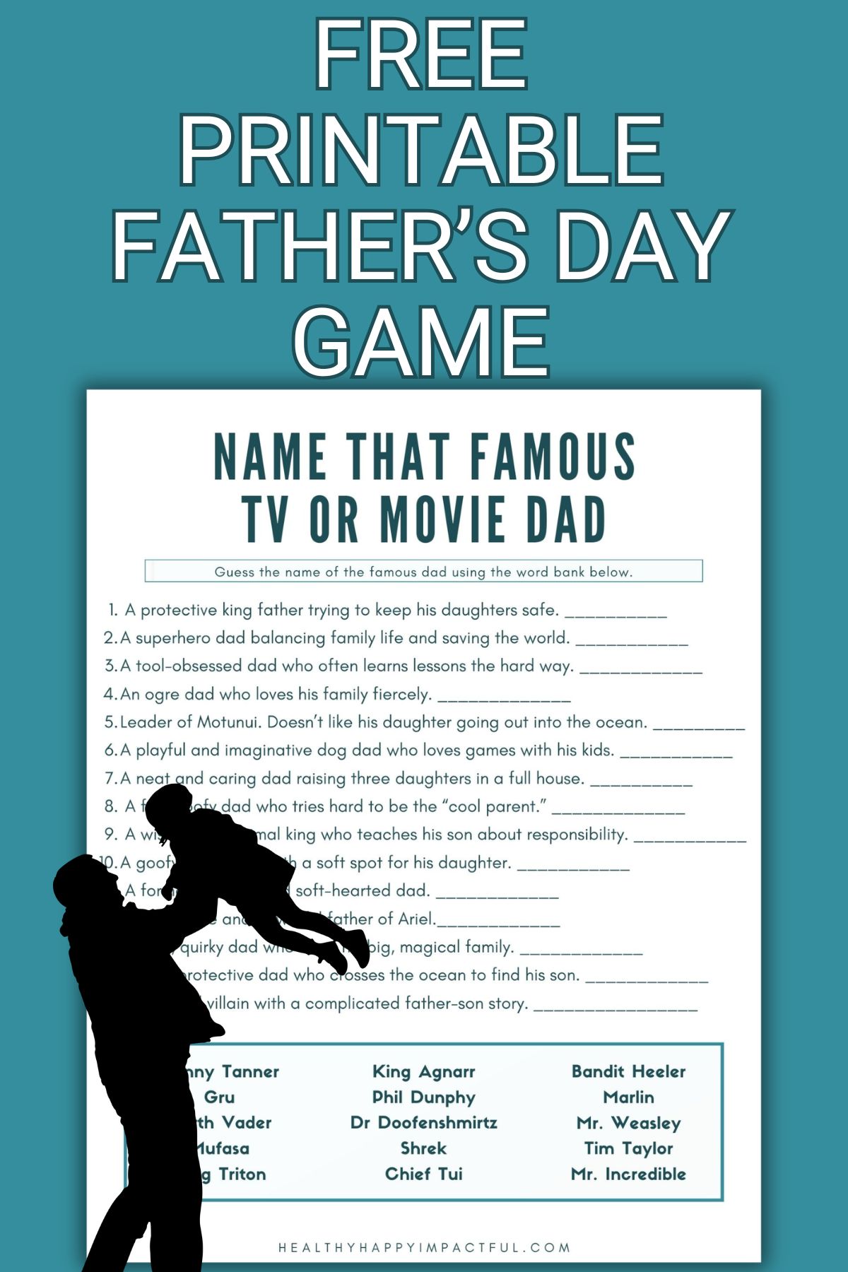 free printable father's day game, famous fathers