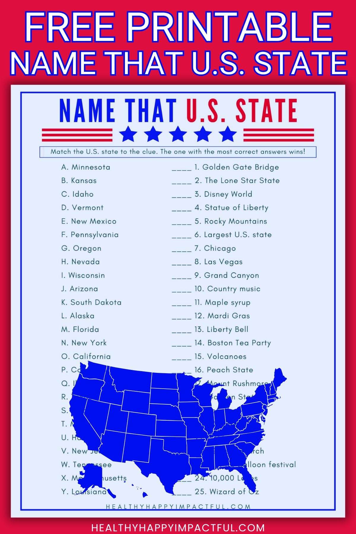 name that U.S. state game for kids and adults; 4th of July