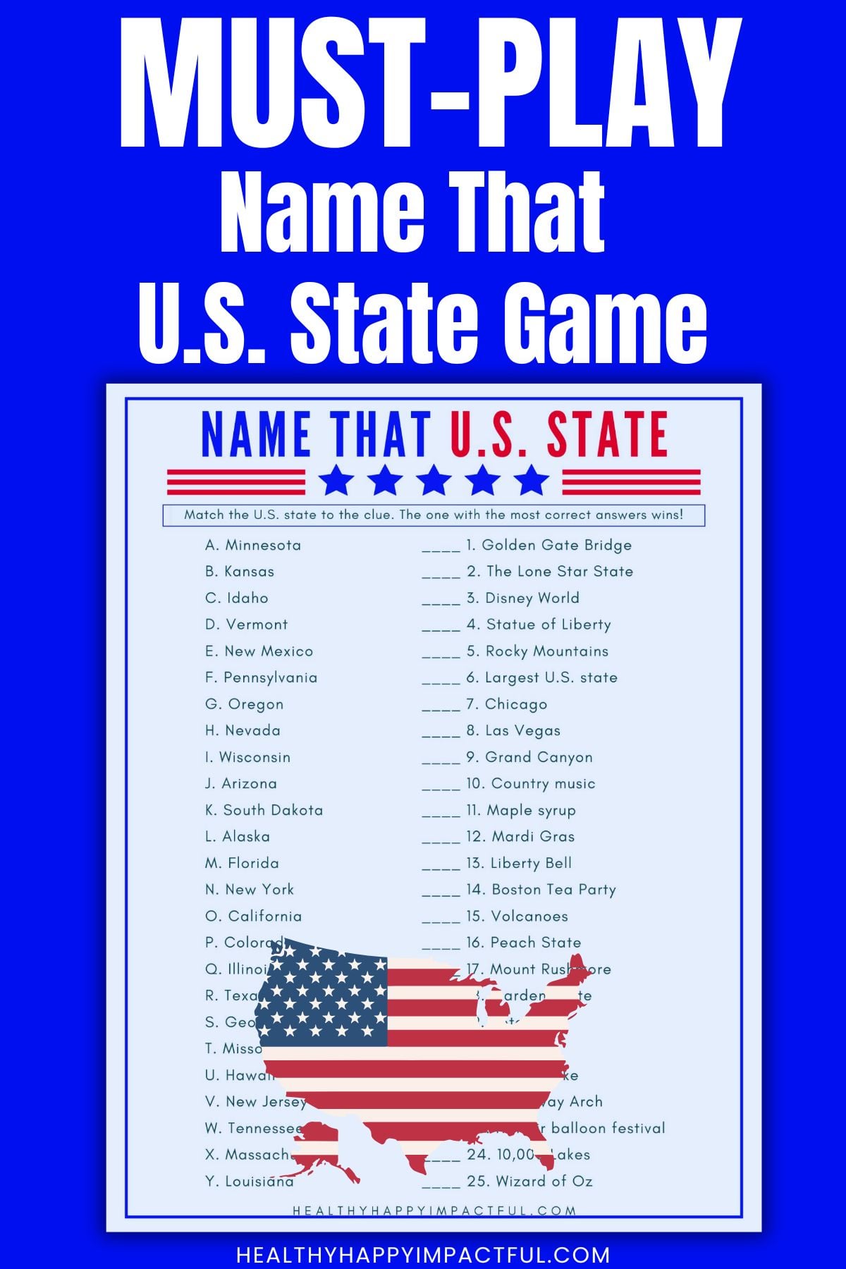 name that state 4th of July game; activities for kids and adults; free printable
