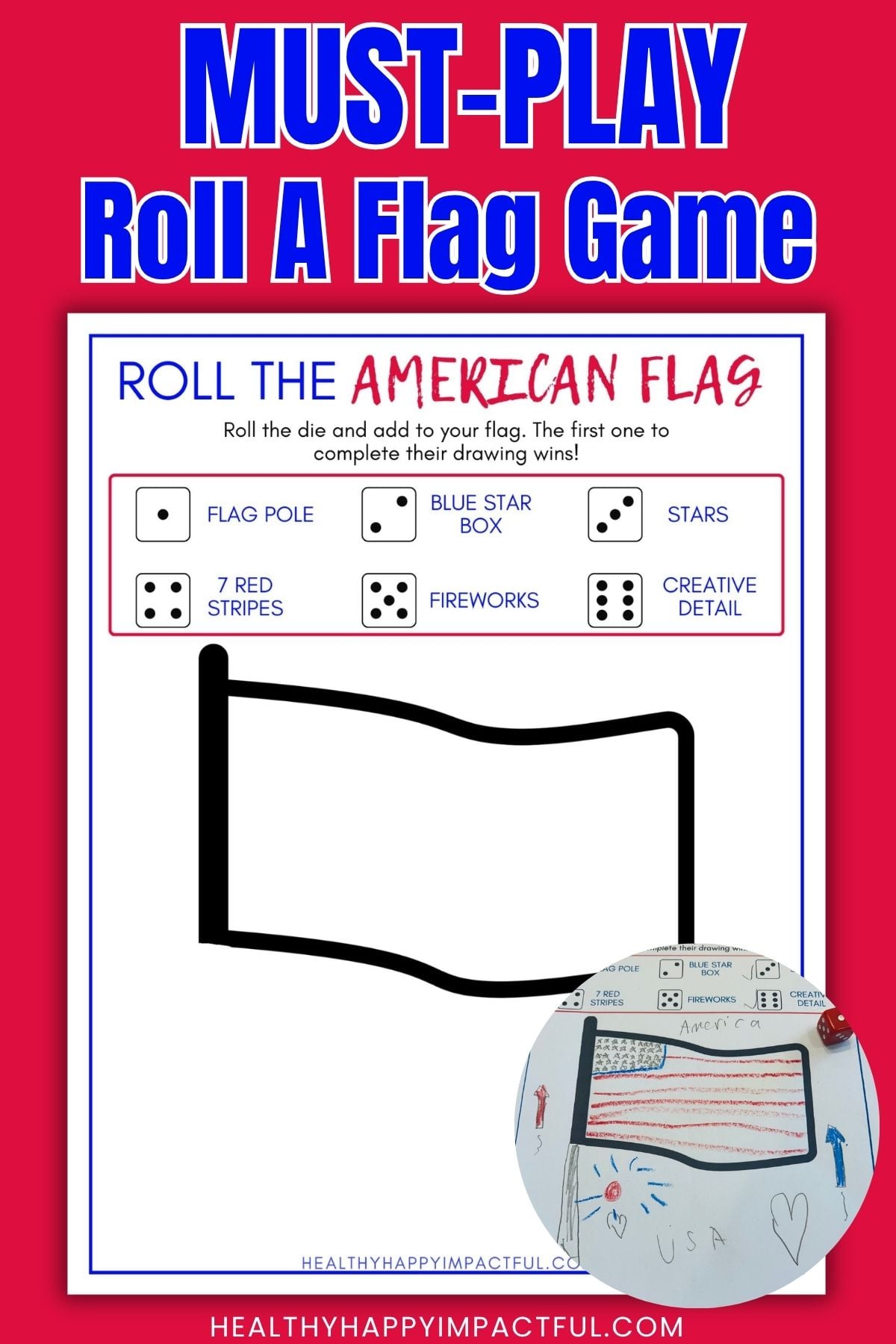 roll the American flag dice game free printable