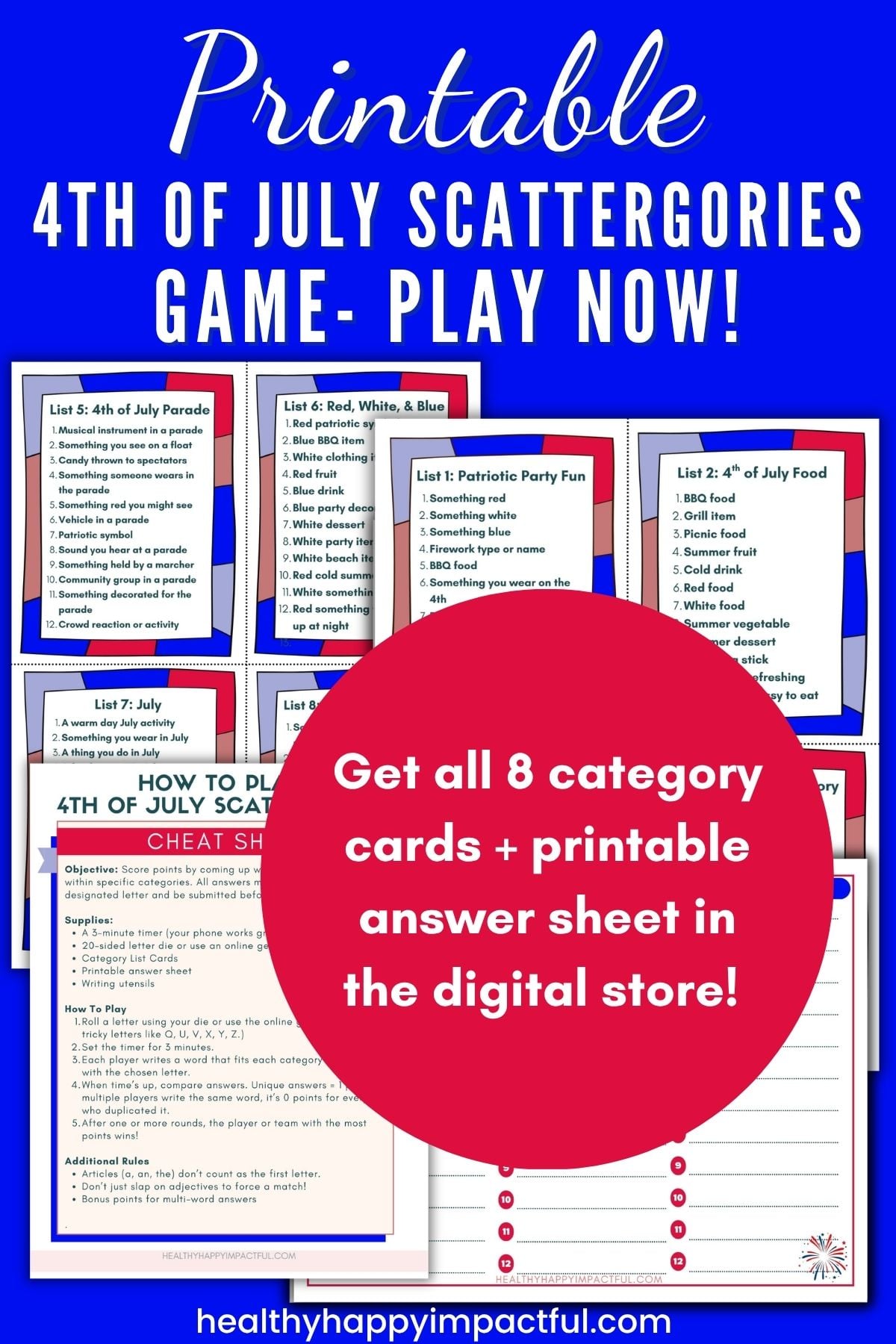 4th of July scattergories game lists