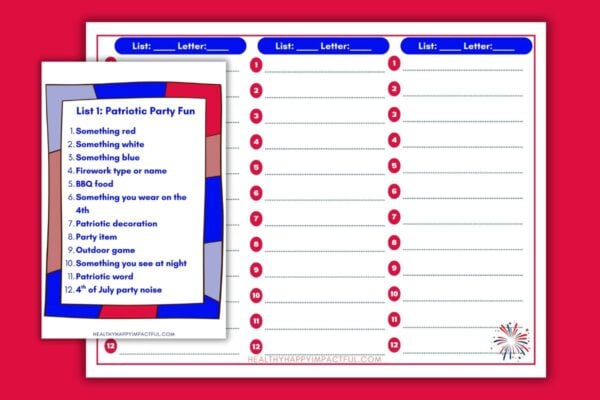 4th of july scattergories for kids and adults; free printable answer sheet