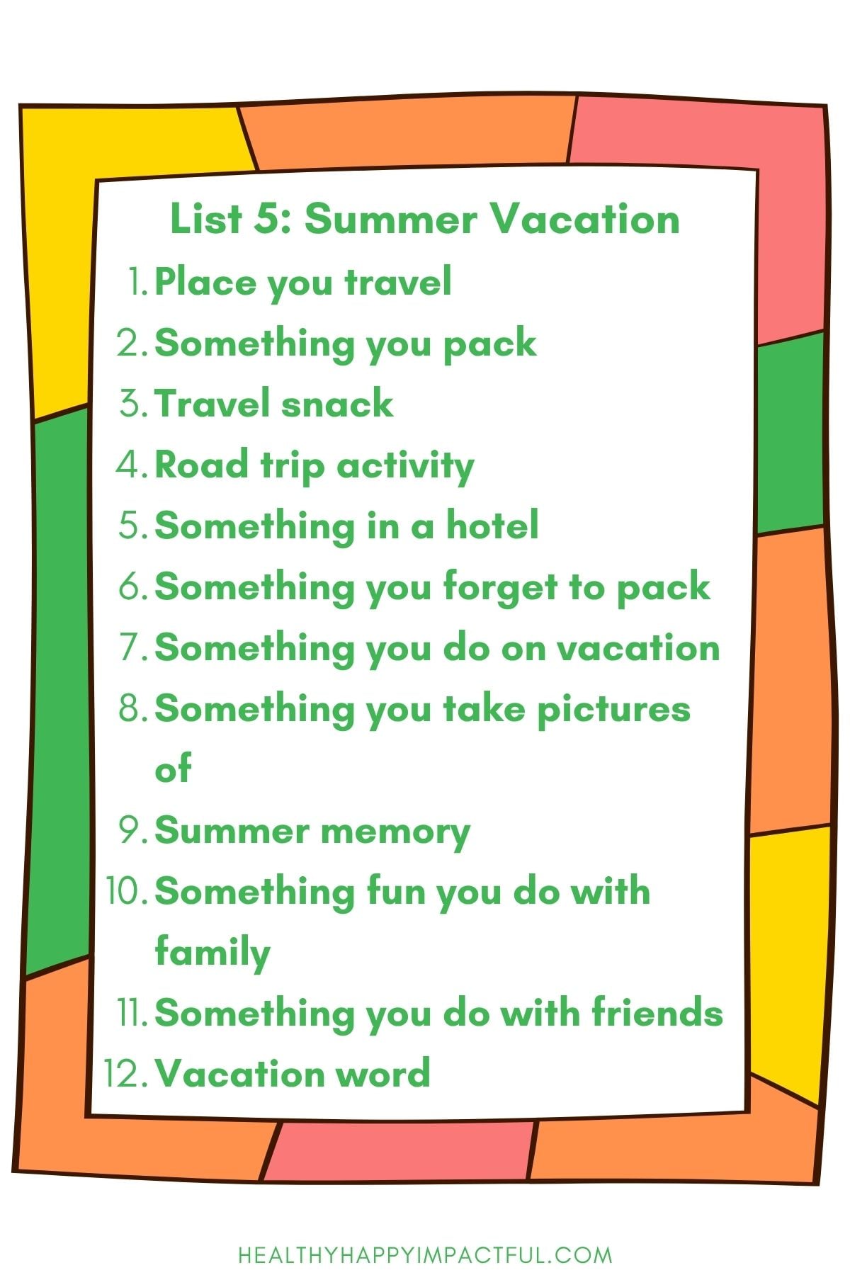 summer vacation scattergories lists