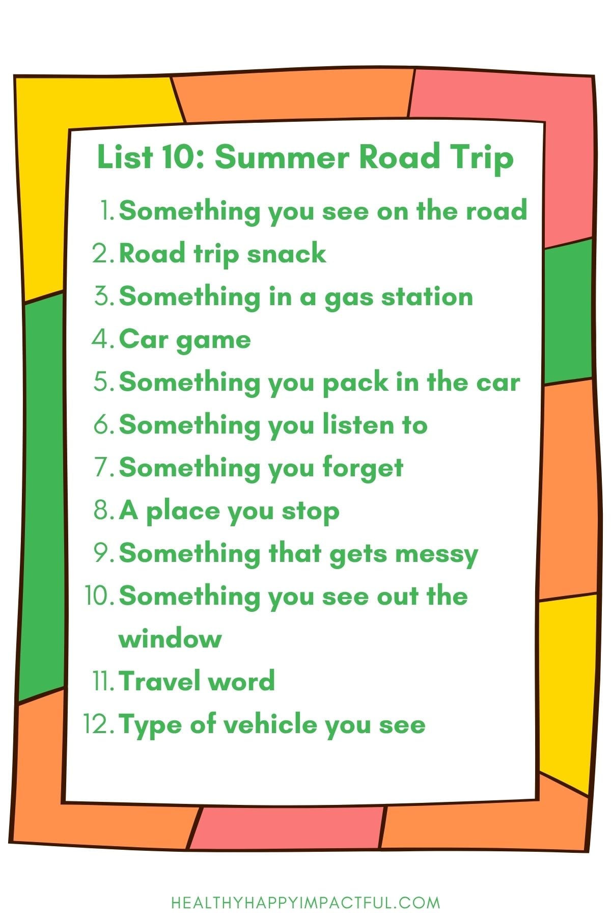 road trip category list