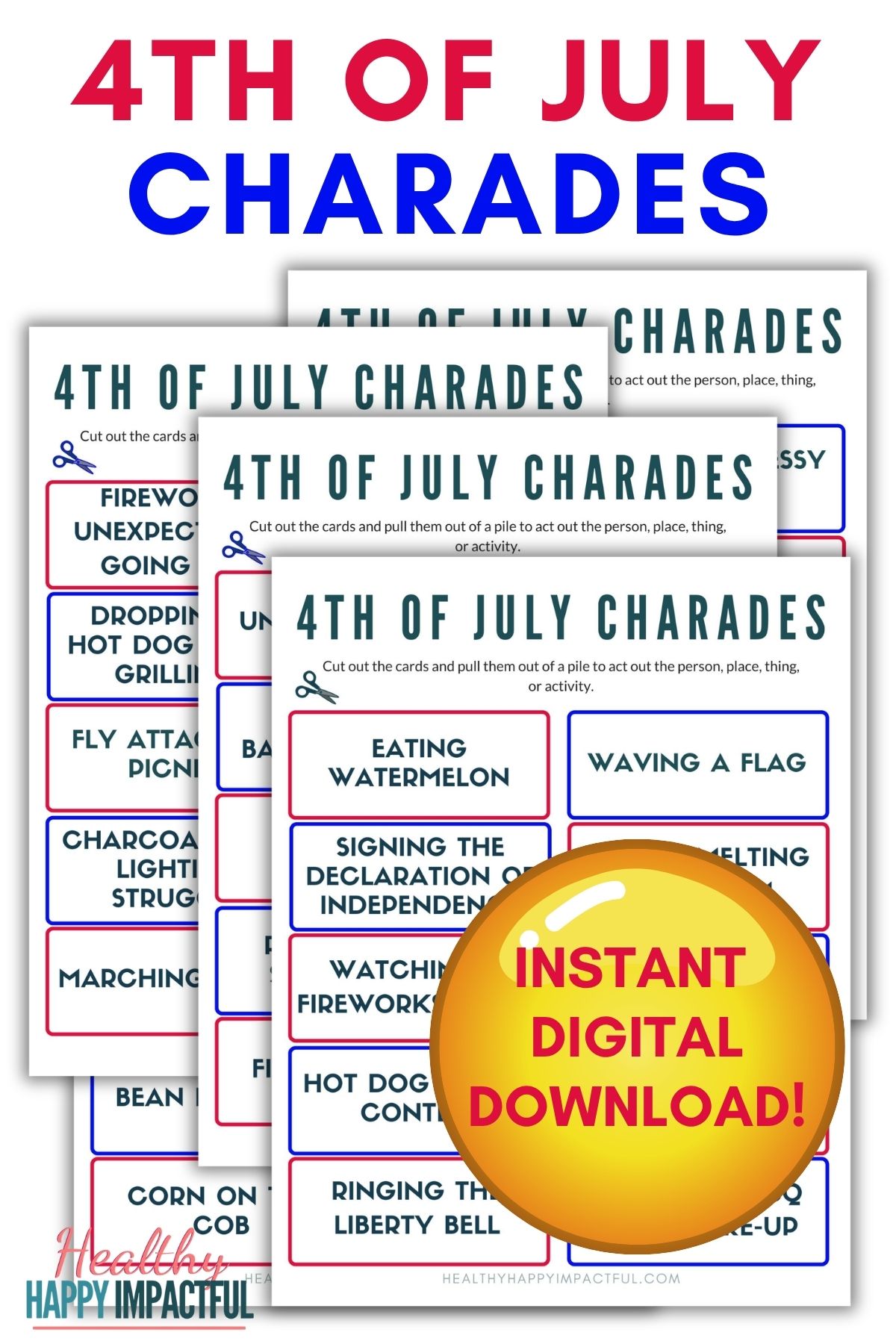 4th of July charades printable cards