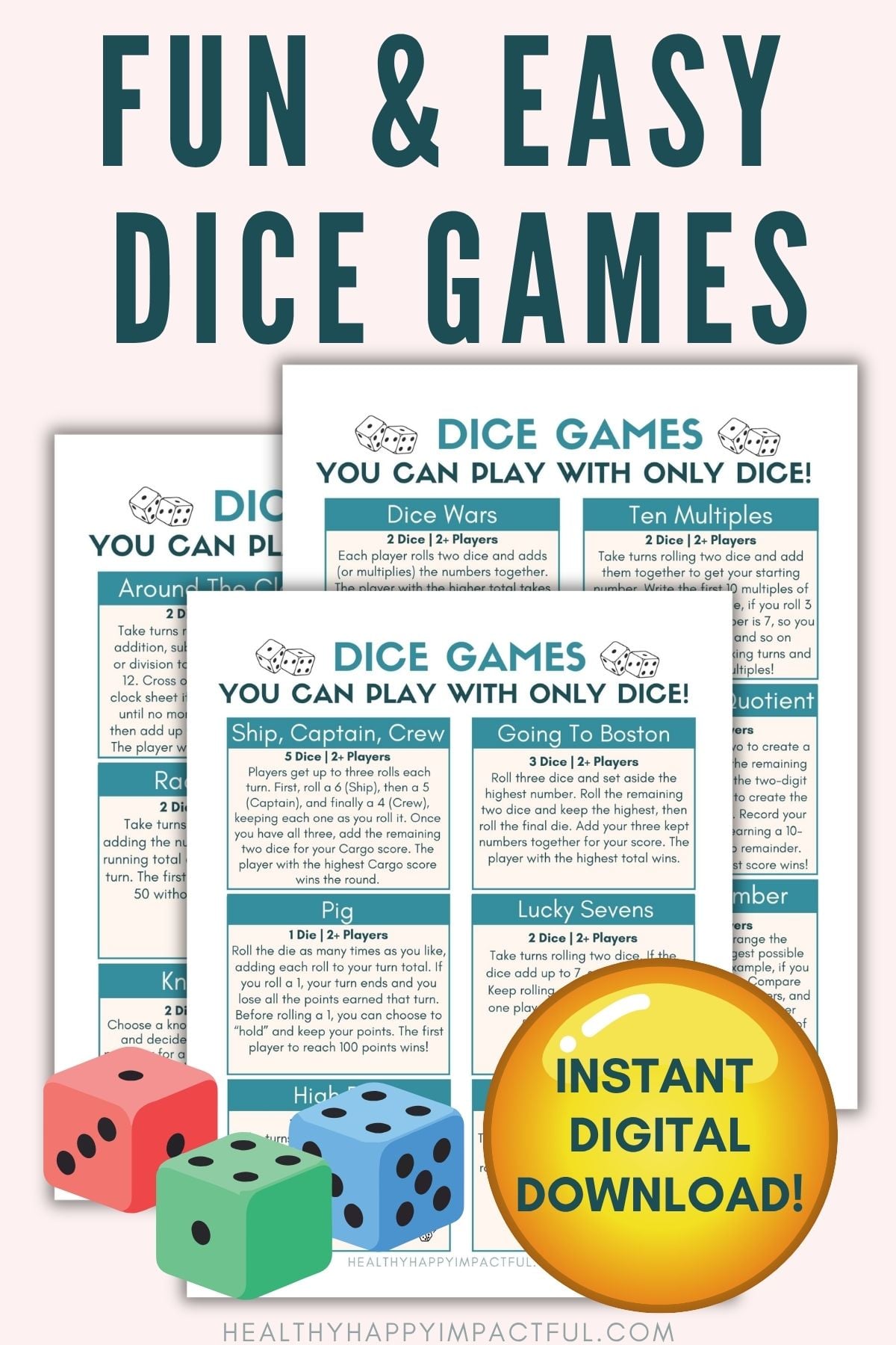 dice games printable