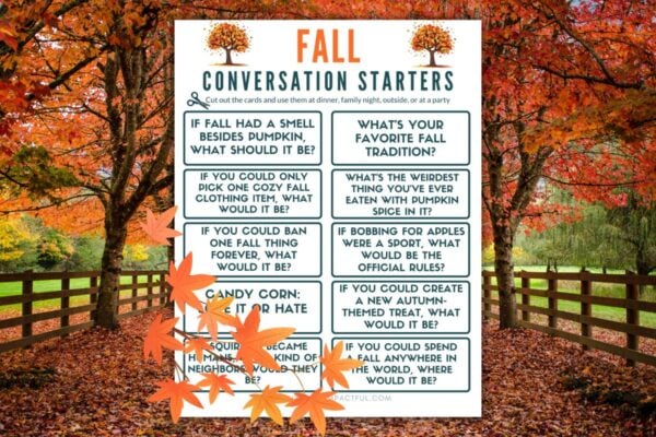 conversation starters and ice breaker questions for fall, Halloween, Thanksgiving: September, October, November