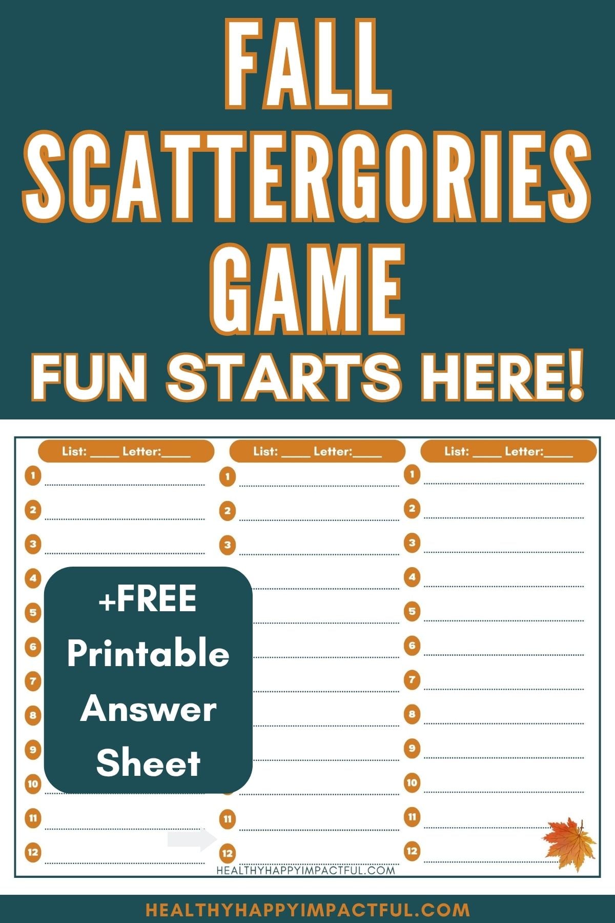 fall Scattergories game for kids and adults to play