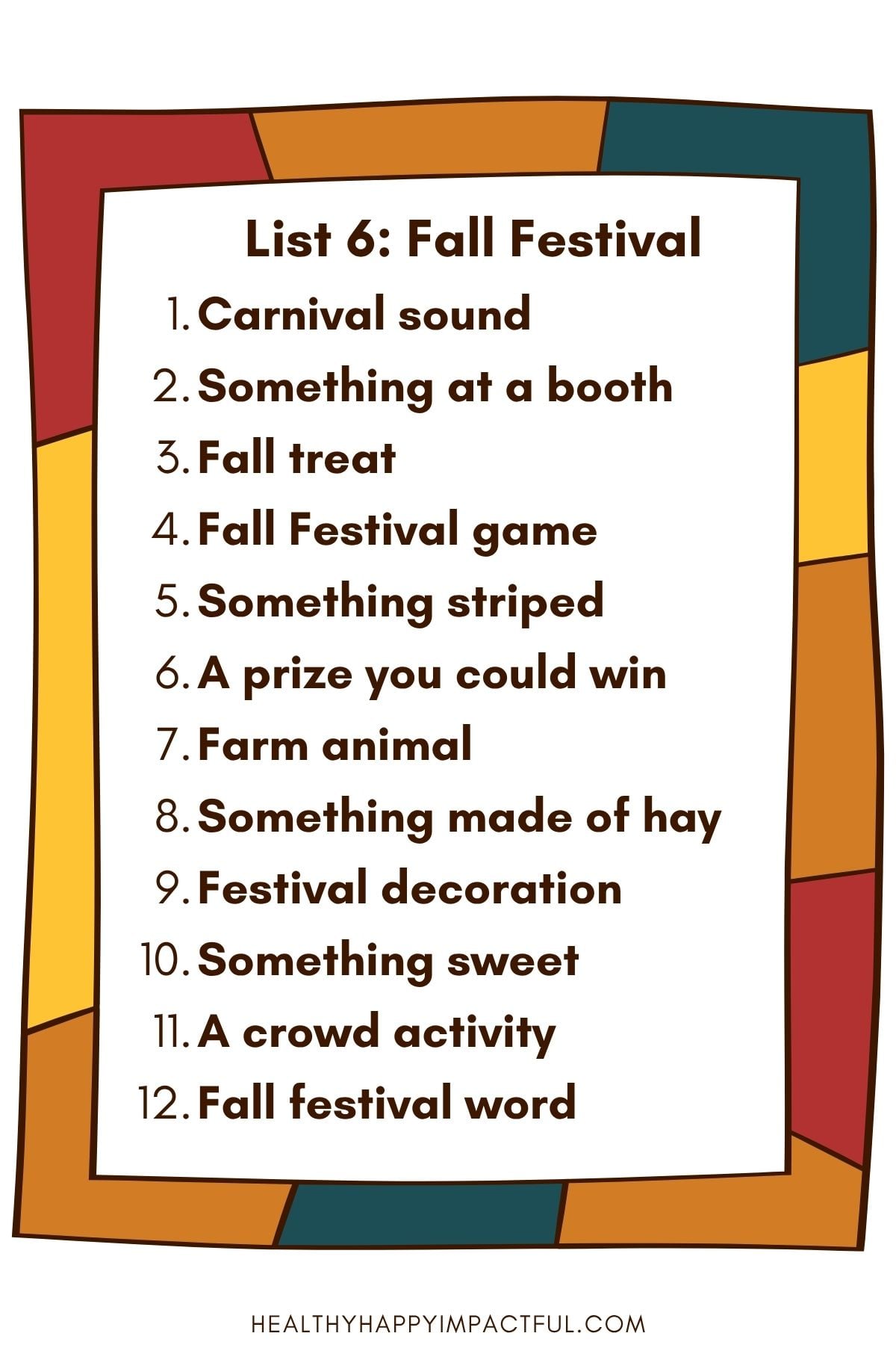 fall festival scattergories list game