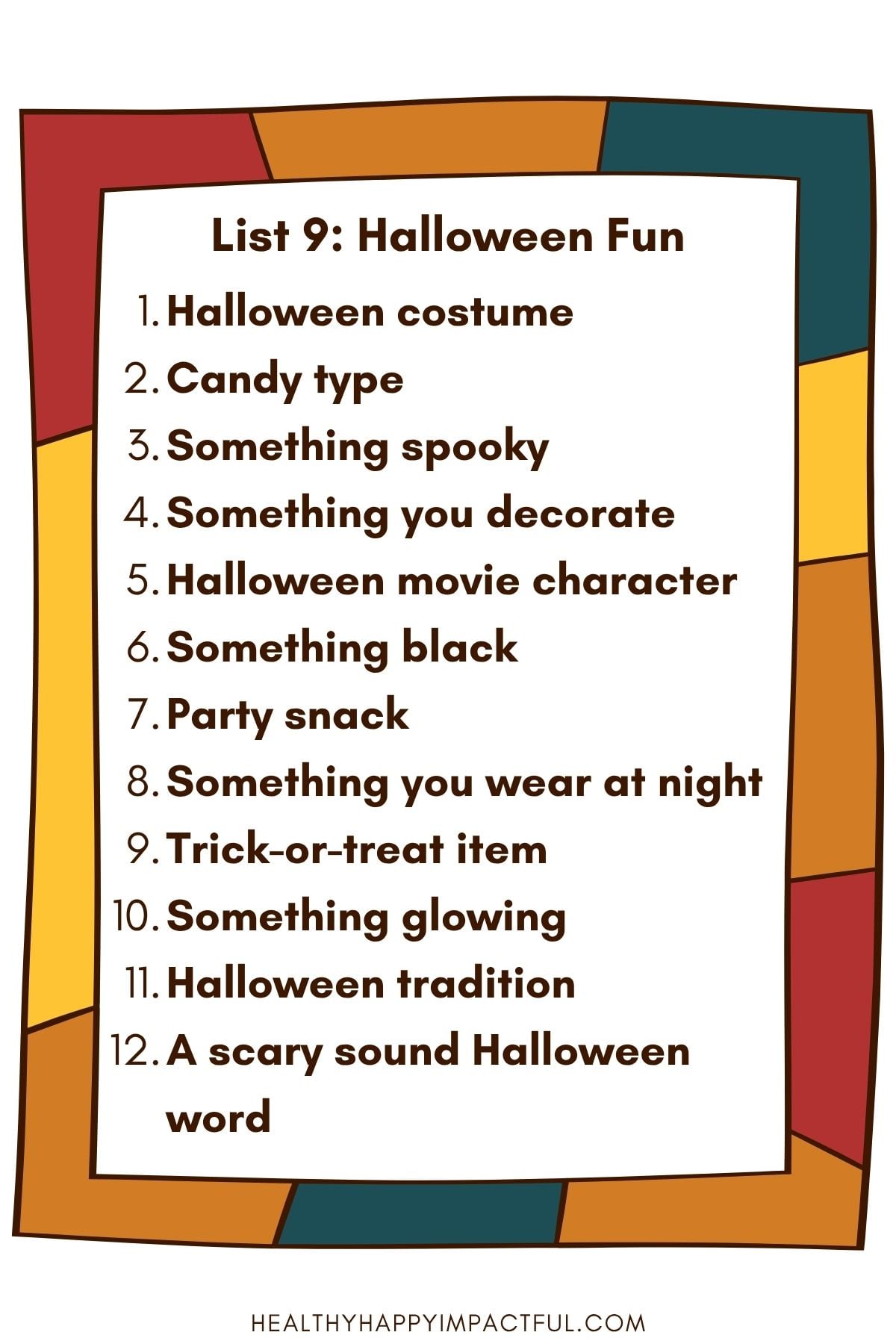 Halloween scattergories game list