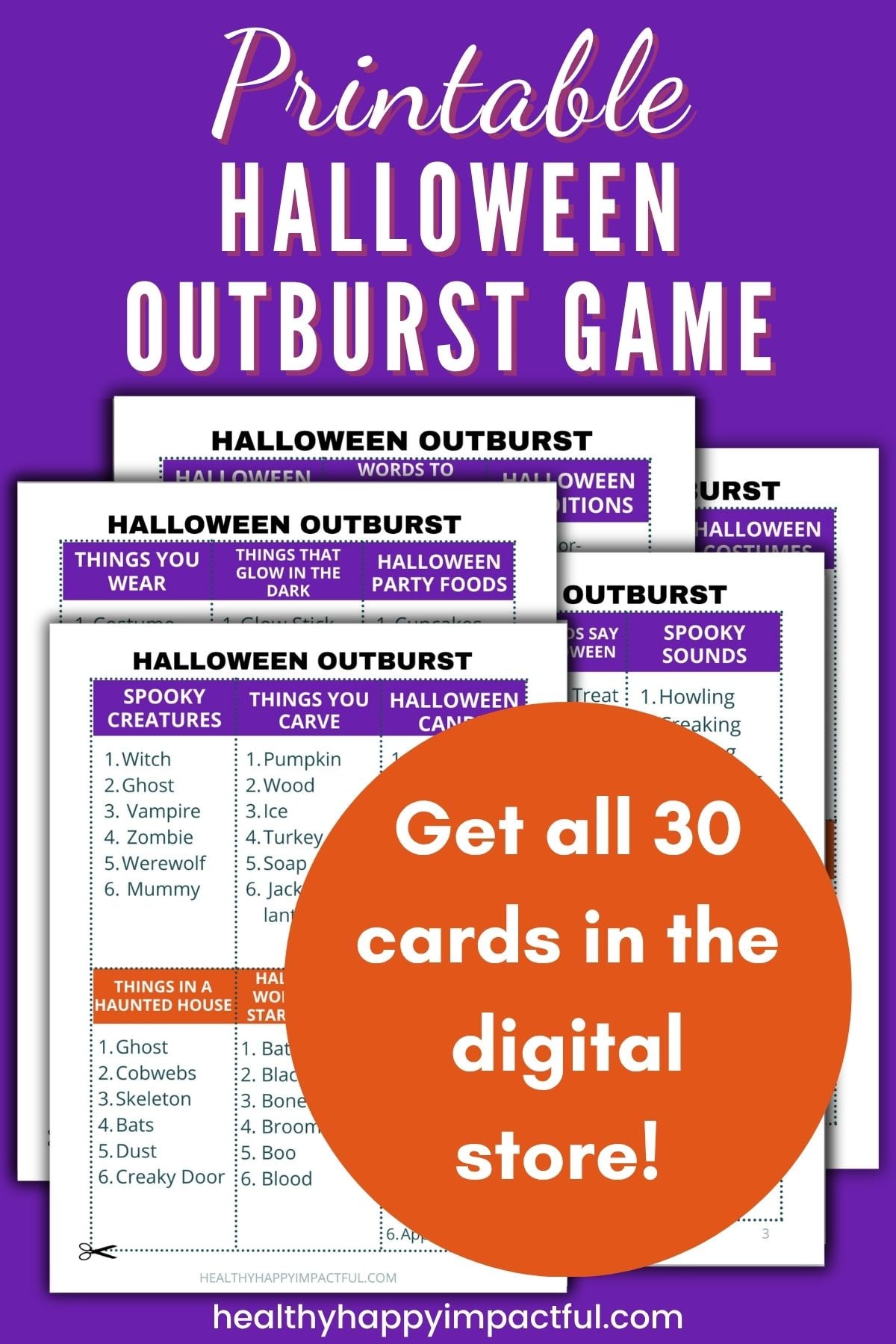 Halloween outburst game printable cards