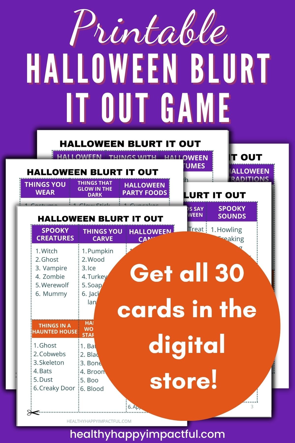 Halloween outburst game printable cards