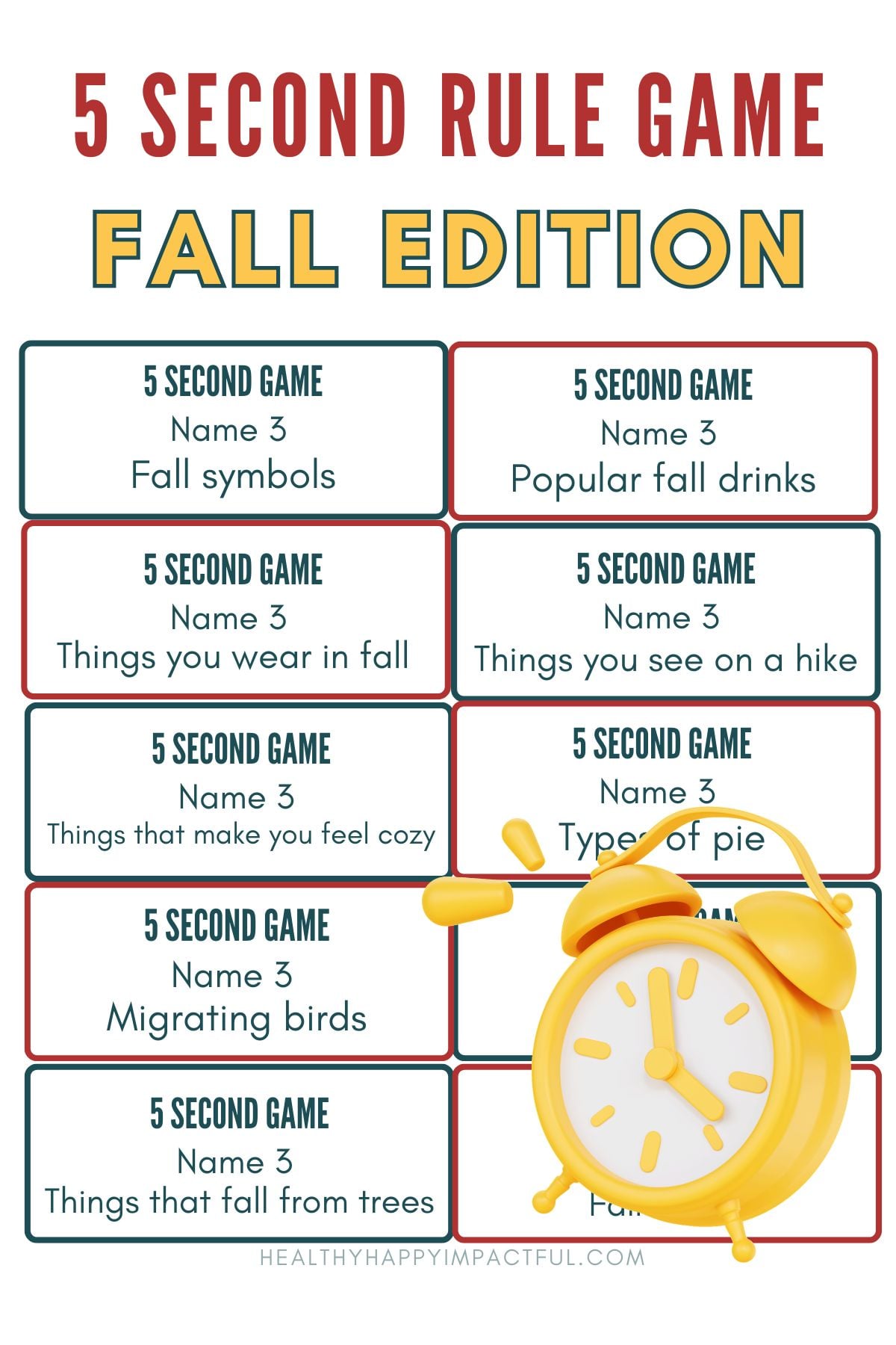 best fall games to play, five second rule game, name three things in 5 seconds