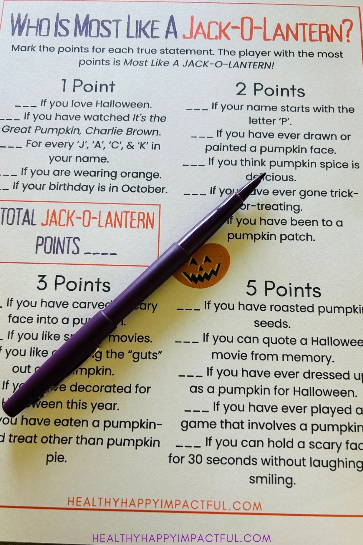 Halloween pumpkin game