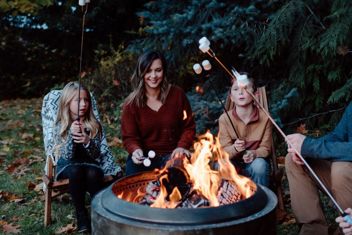 family around a campfire