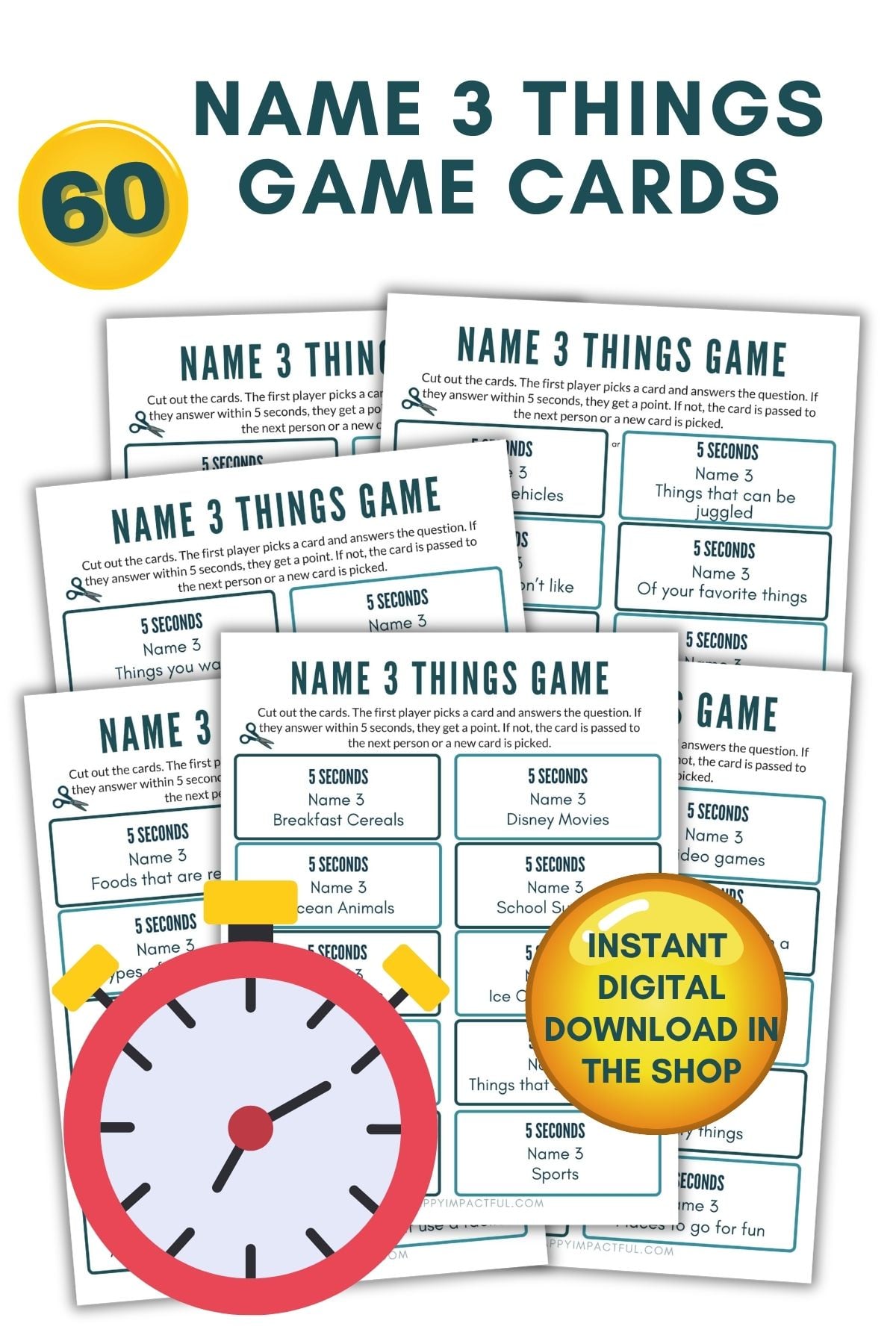 game cards for name 3 things in 5 second rule game