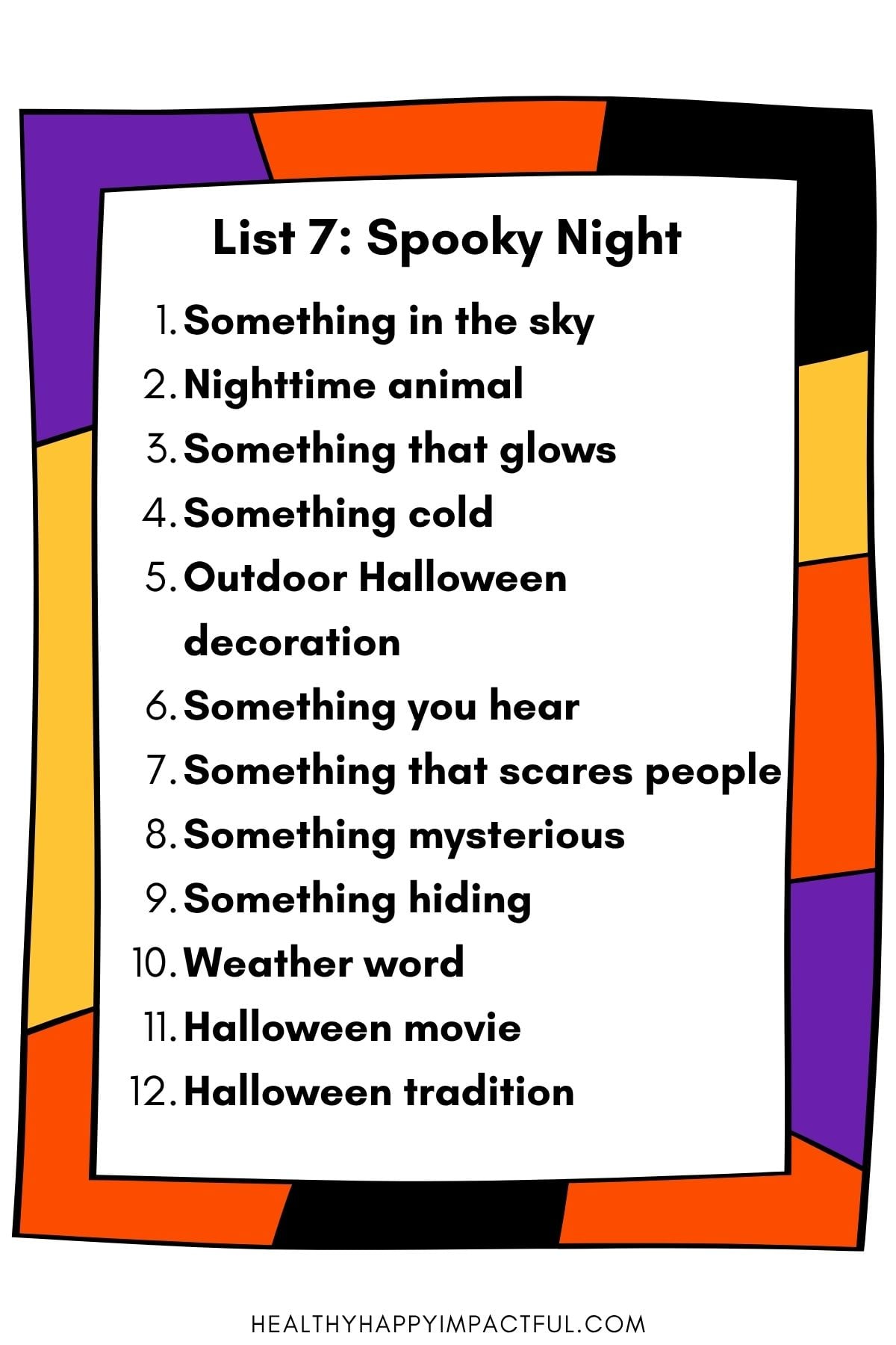 spooky night Halloween categories list