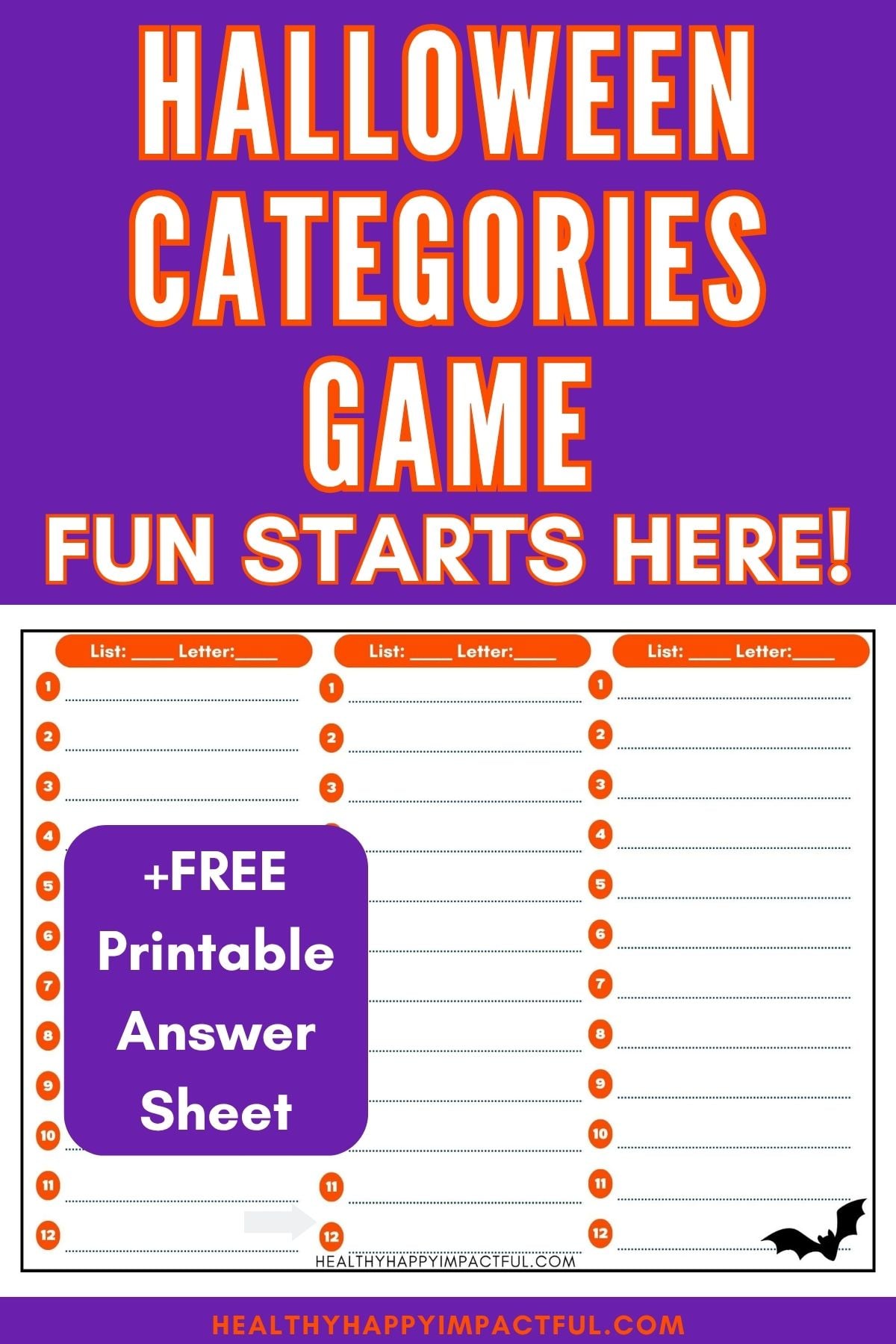 Halloween categorires game free printable answer sheet; scattergories