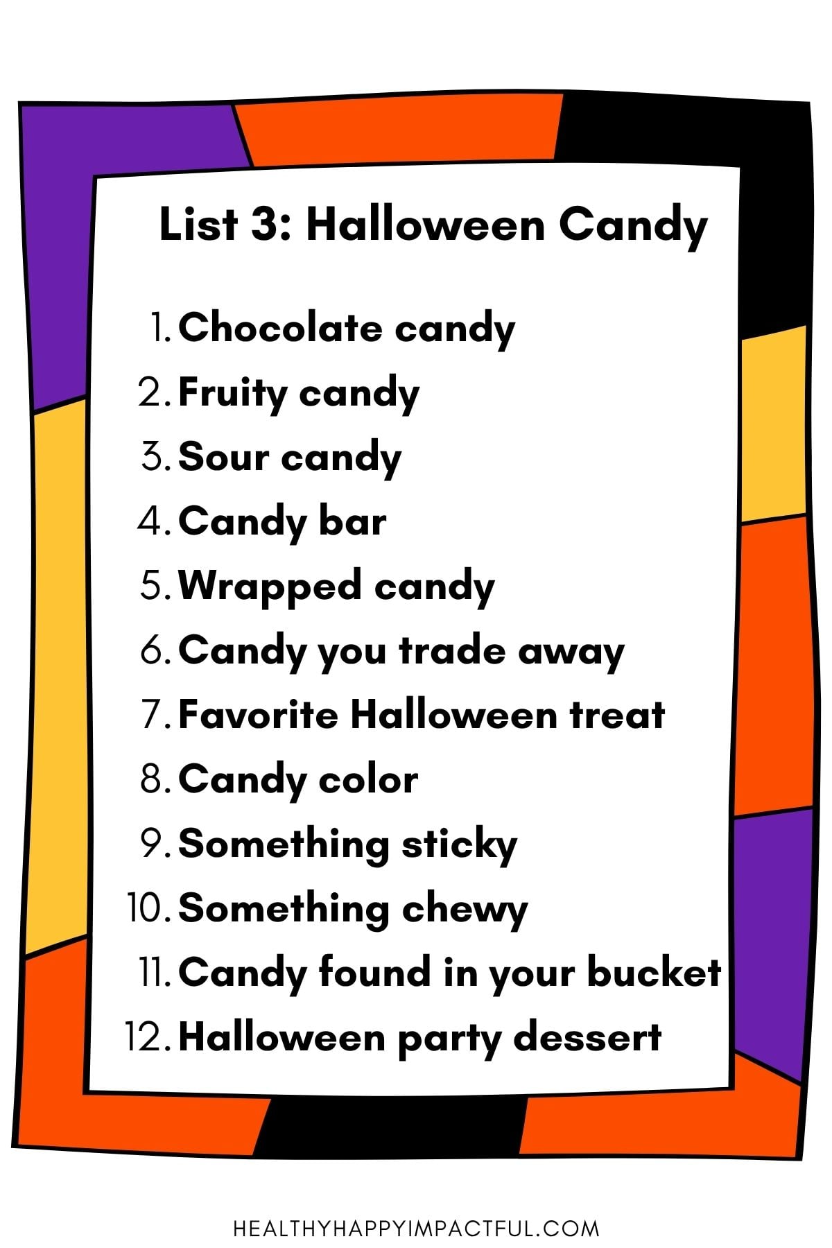 Halloween candy scattergories list