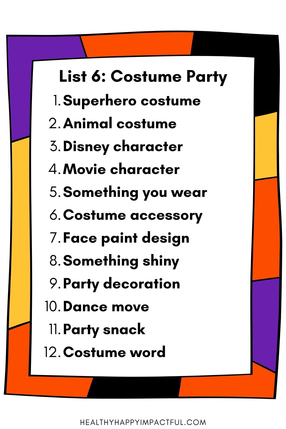 costume party list