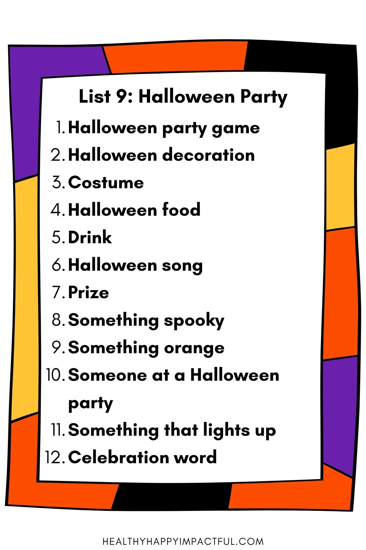 Halloween party category list game
