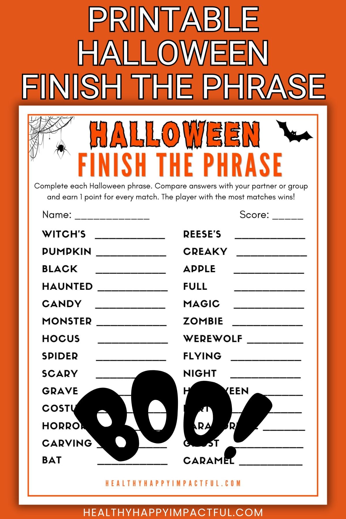 Halloween finish the phrase game questions printable