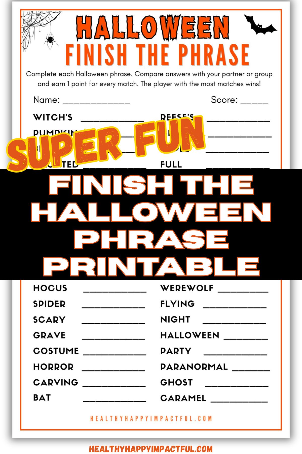 Halloween finish the phrase game questions printable