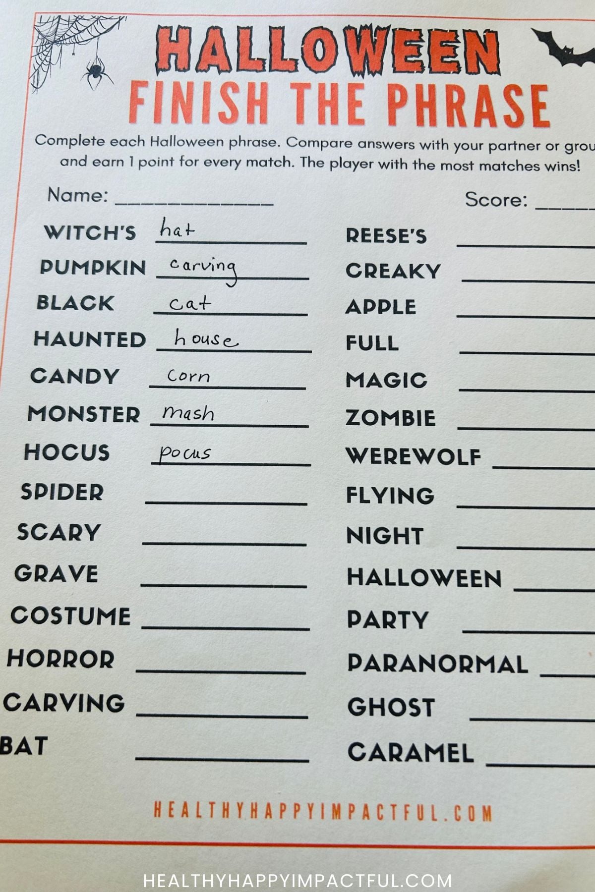 Halloween finish the phrase game for kids and adults