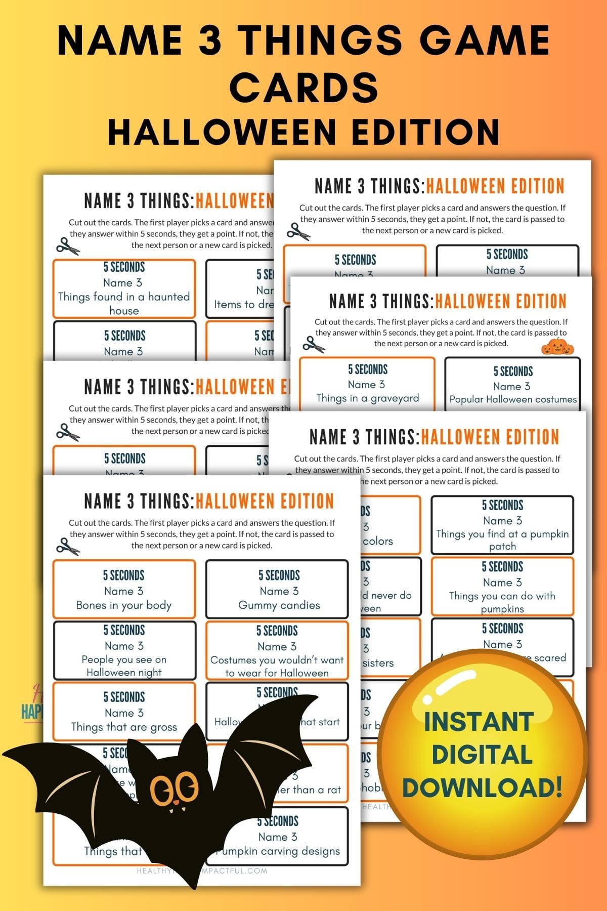 name 3 things, 5 second game cards pdf printable