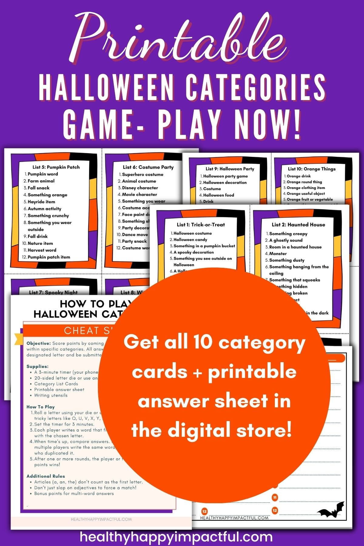 Halloween scattergories categories list