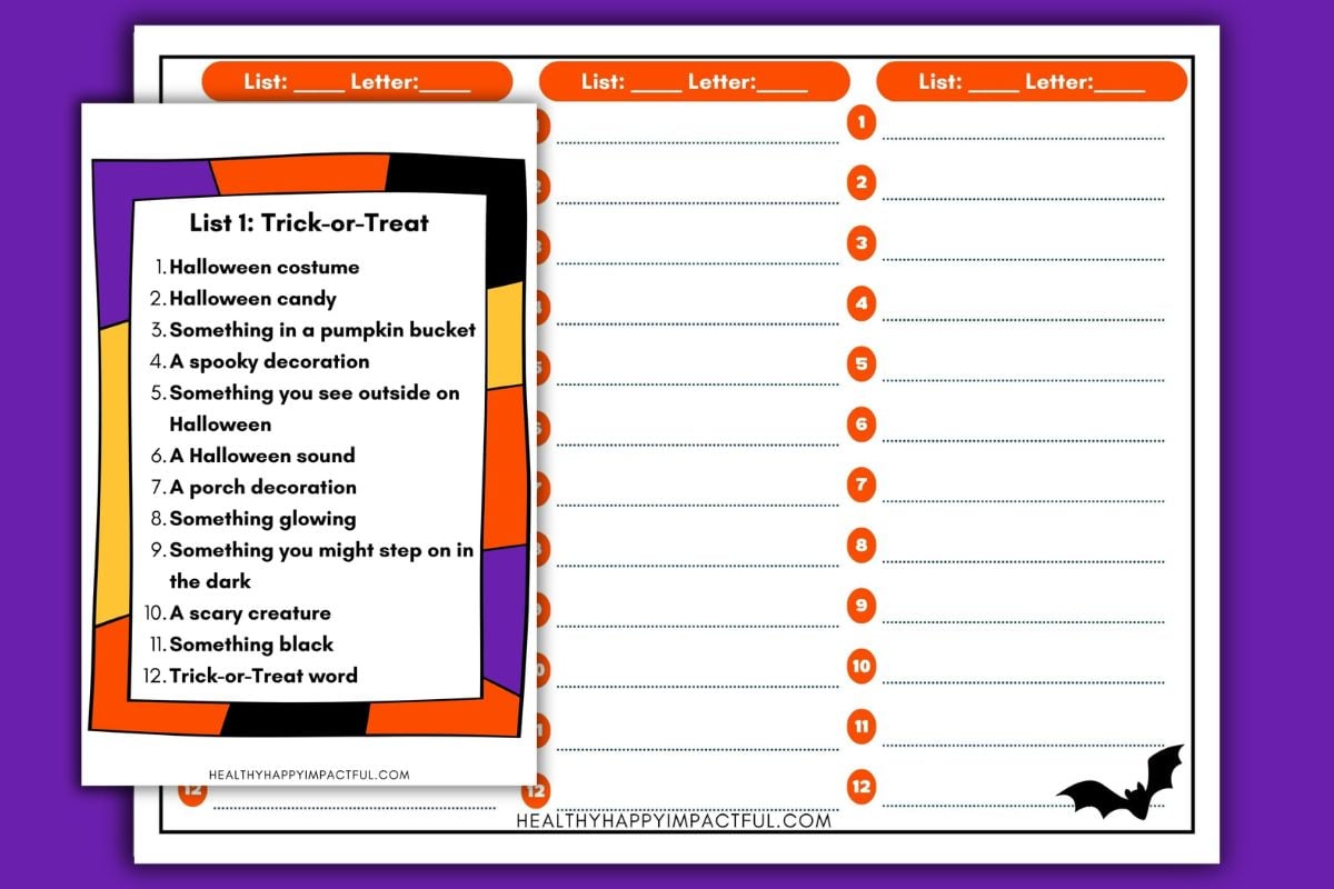 Halloween scattergories categories game