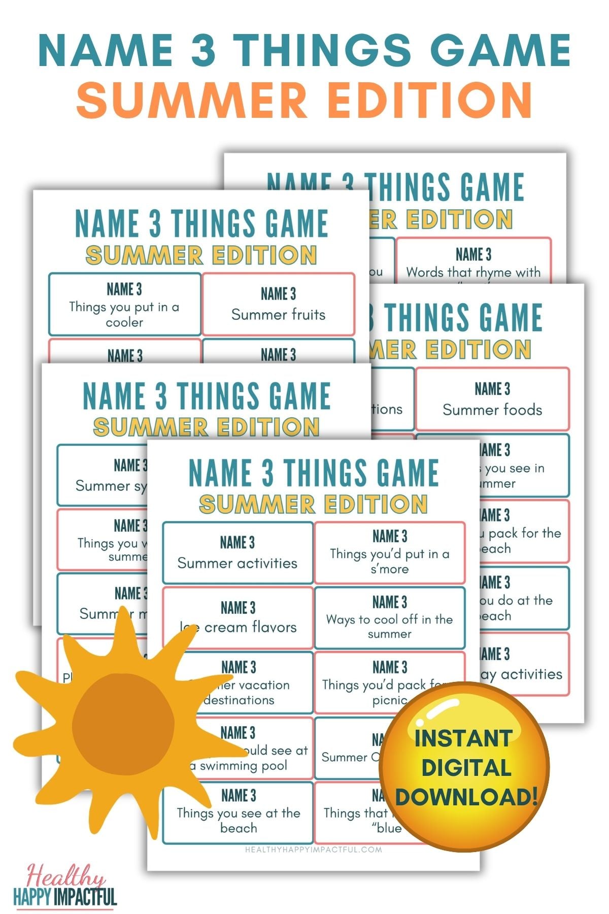 five seconds rule, name three things game